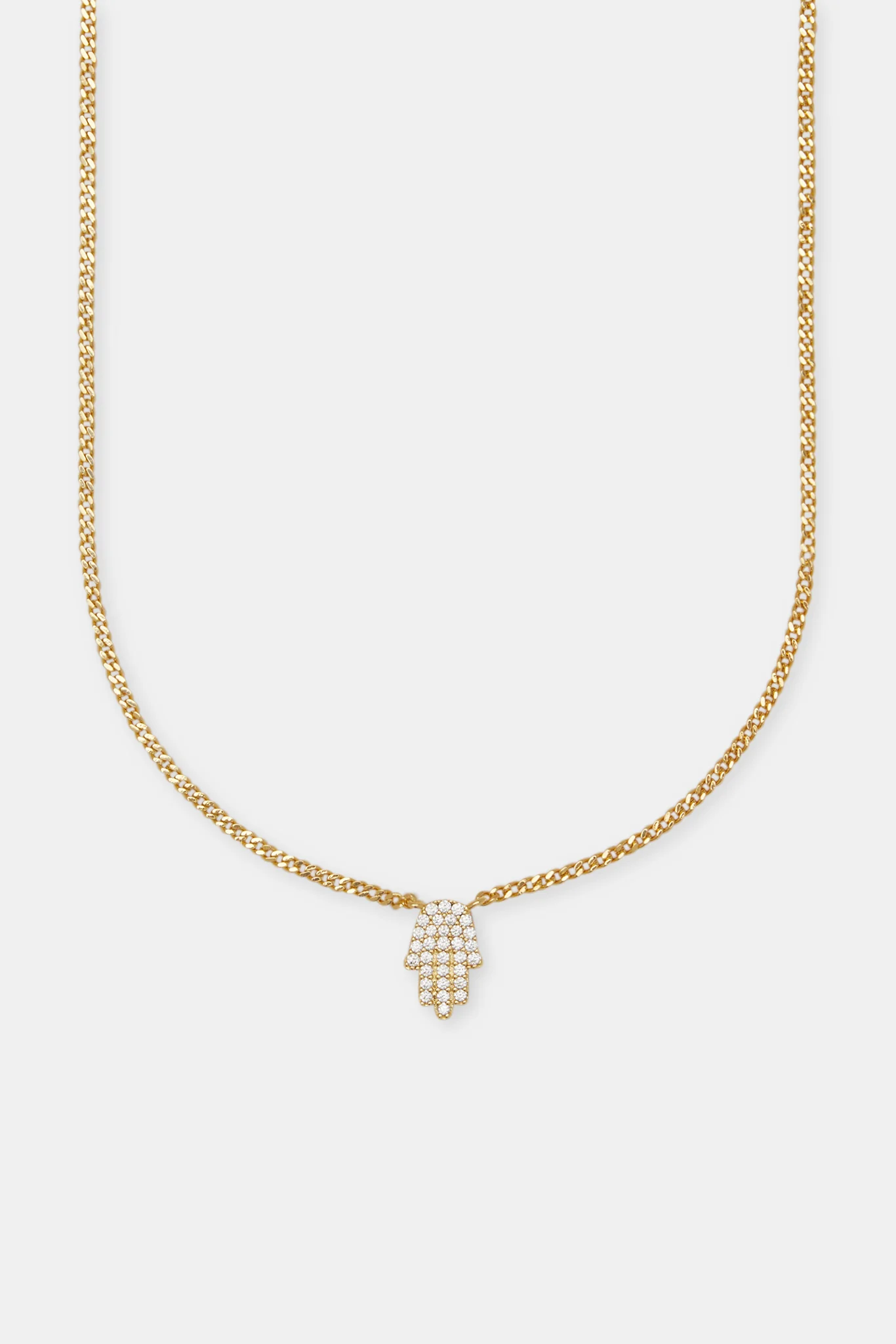 Iced Hamsa Hand Necklace - Gold - Image 2