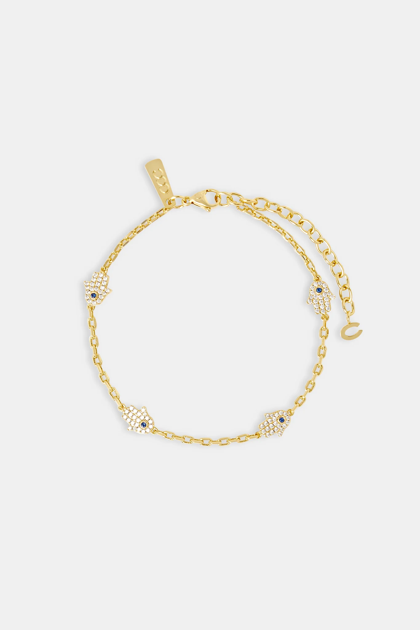 Iced Hamsa Hand Rolo Anklet - 8mm - Image 2
