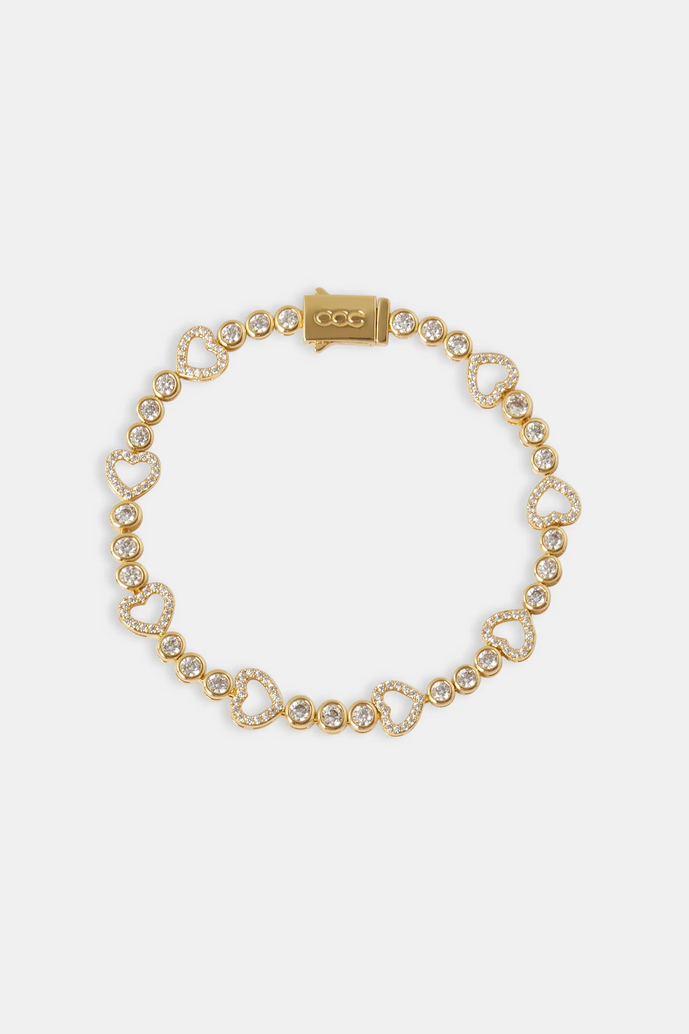 Iced Heart Outline Tennis Bracelet - 3mm - Gold - Image 2