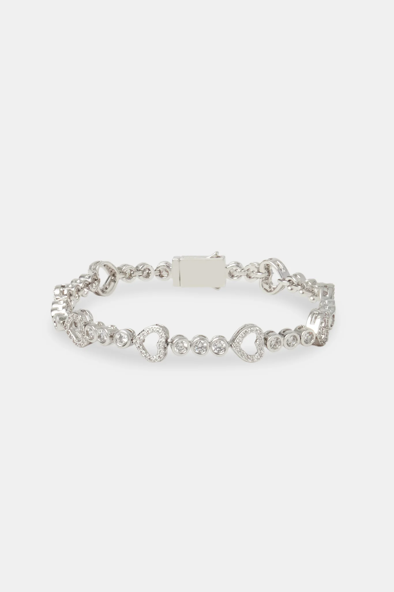 Iced Heart Outline Tennis Bracelet - 3mm - White - Image 2