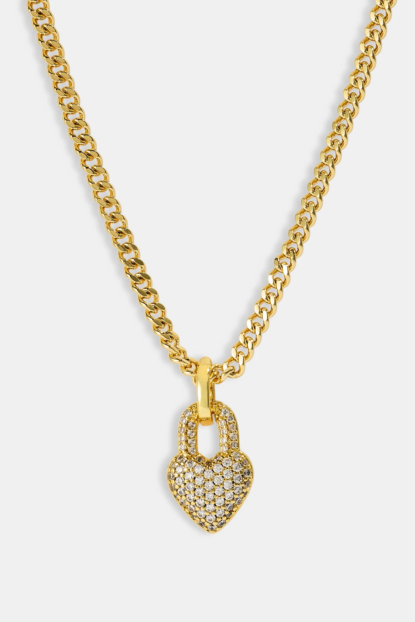 Iced Heart Pendant Necklace - 15mm - Gold