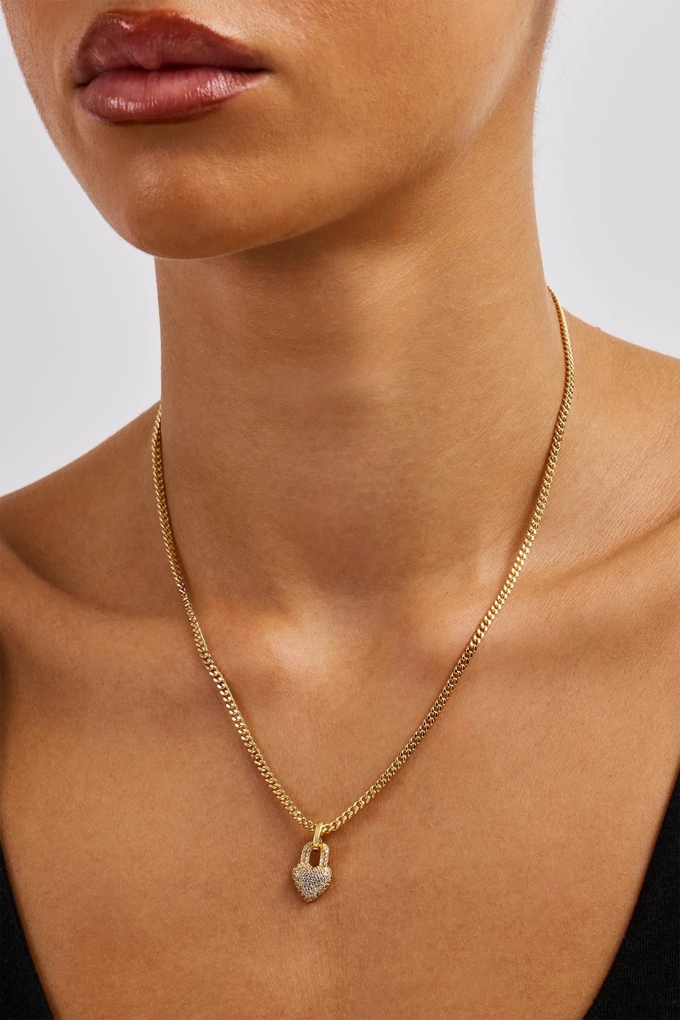 Iced Heart Pendant Necklace - 15mm - Gold - Image 2