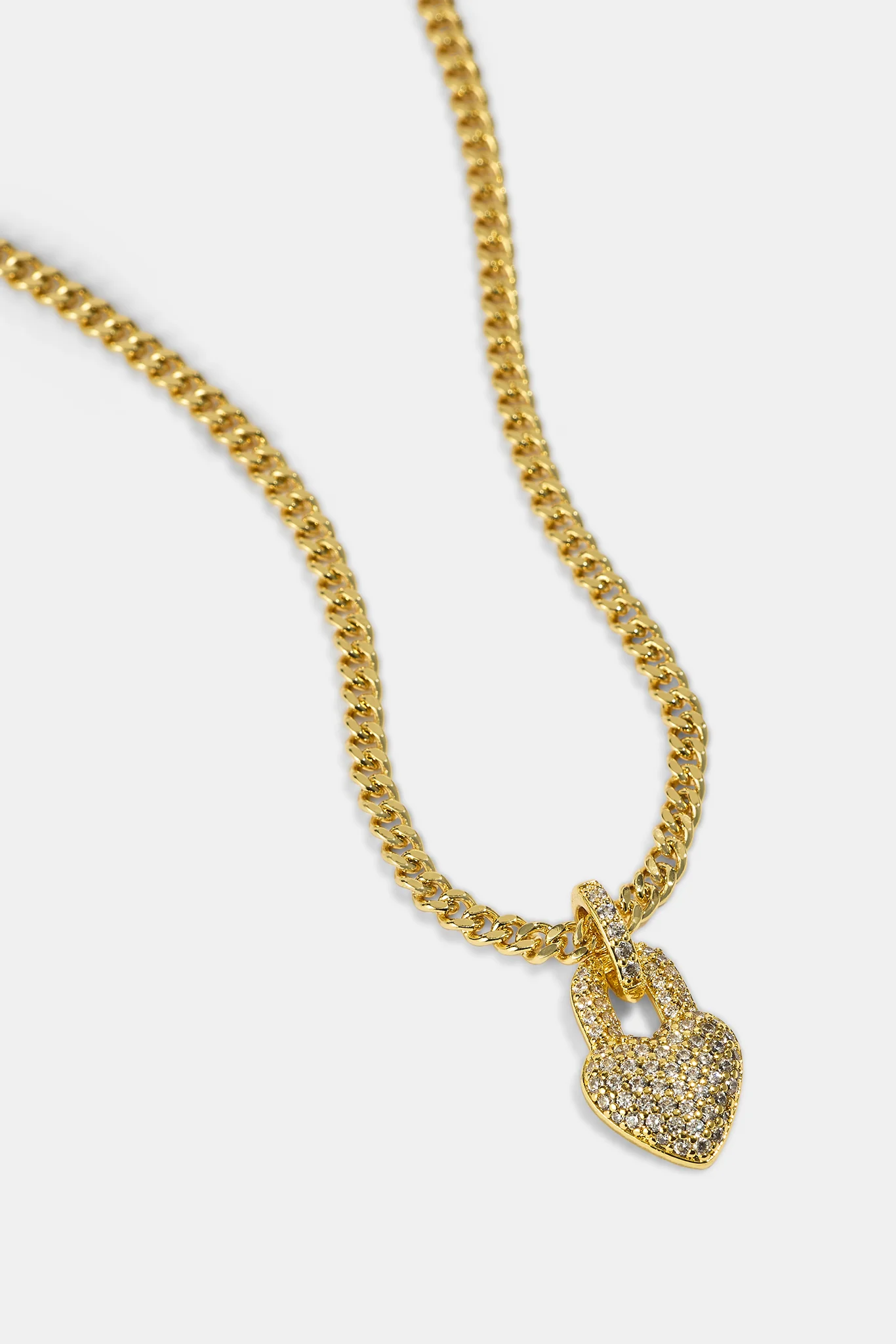 Iced Heart Pendant Necklace - 15mm - Gold - Image 3