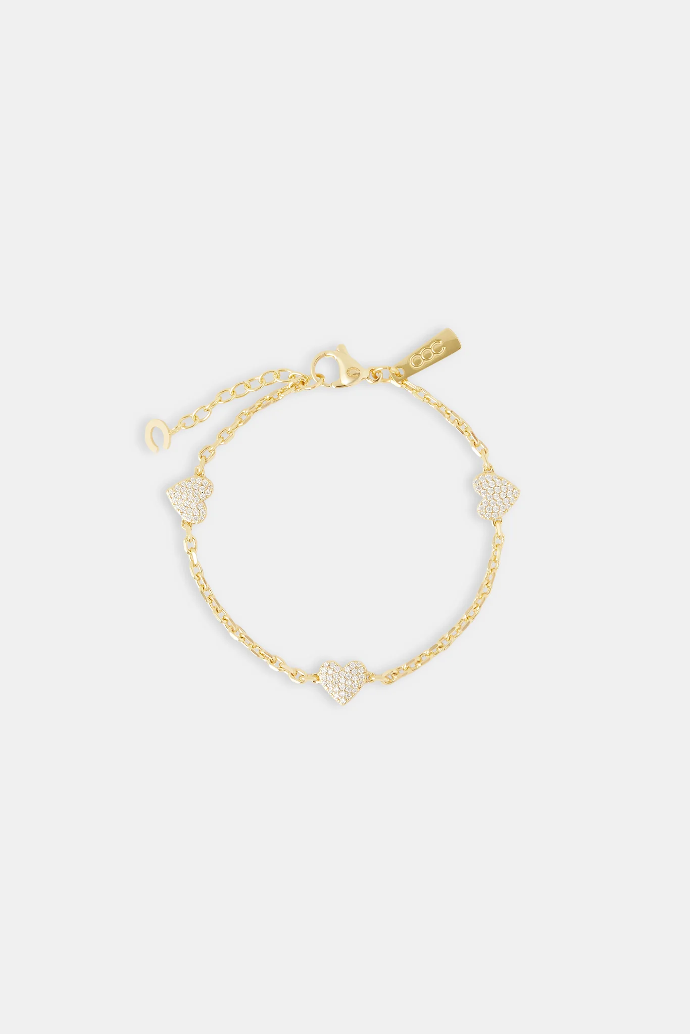 Iced Heart Thin Link Bracelet - 2.5mm - Gold - Image 2