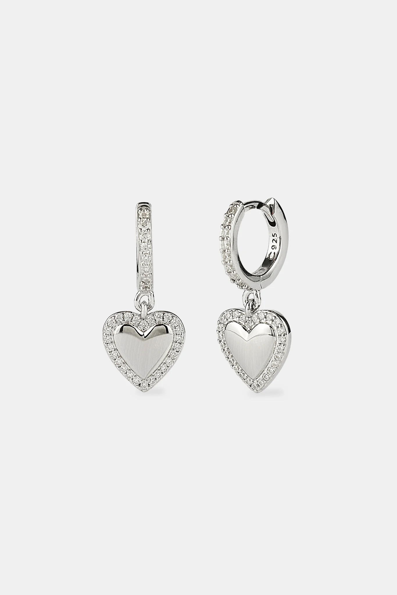 Iced Hoop Heart Drop Earrings - 10mm - White Gold - Image 2