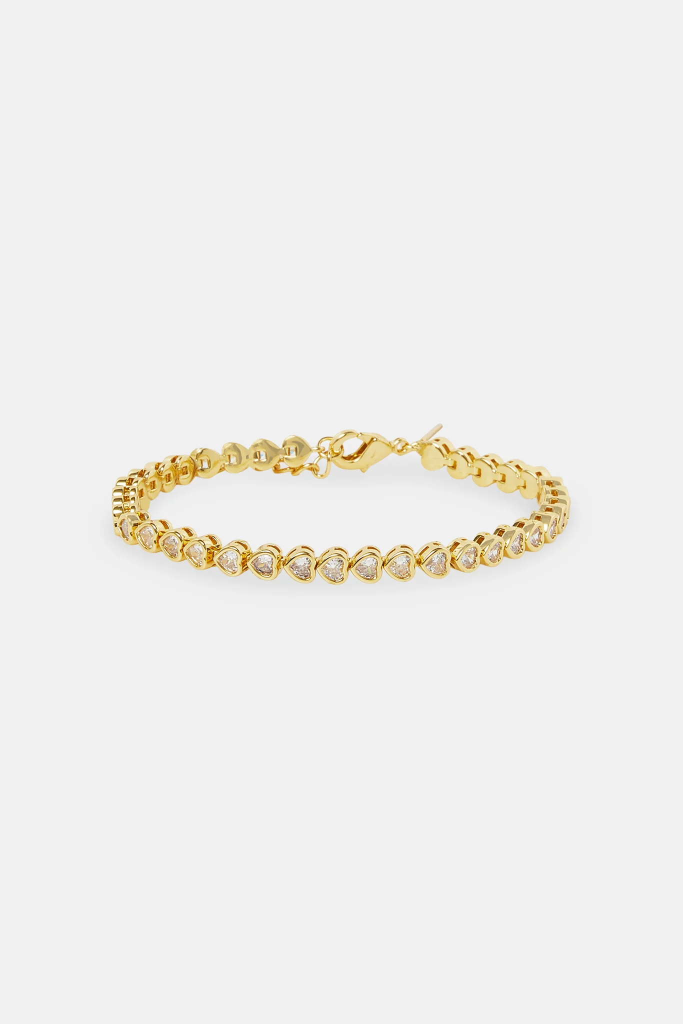 Iced Horizontal Heart Tennis Bracelet - 3mm - Gold - Image 2