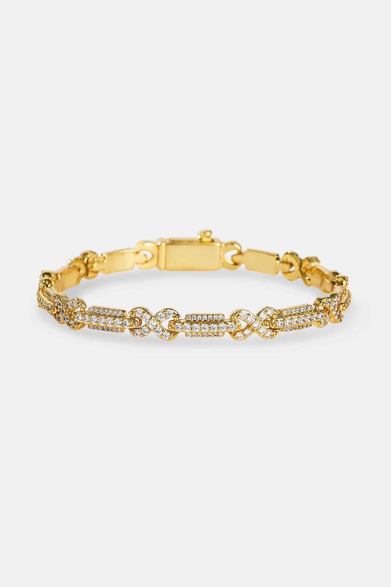 Iced Infinity Rectangle Link Bracelet - 6mm - Gold
