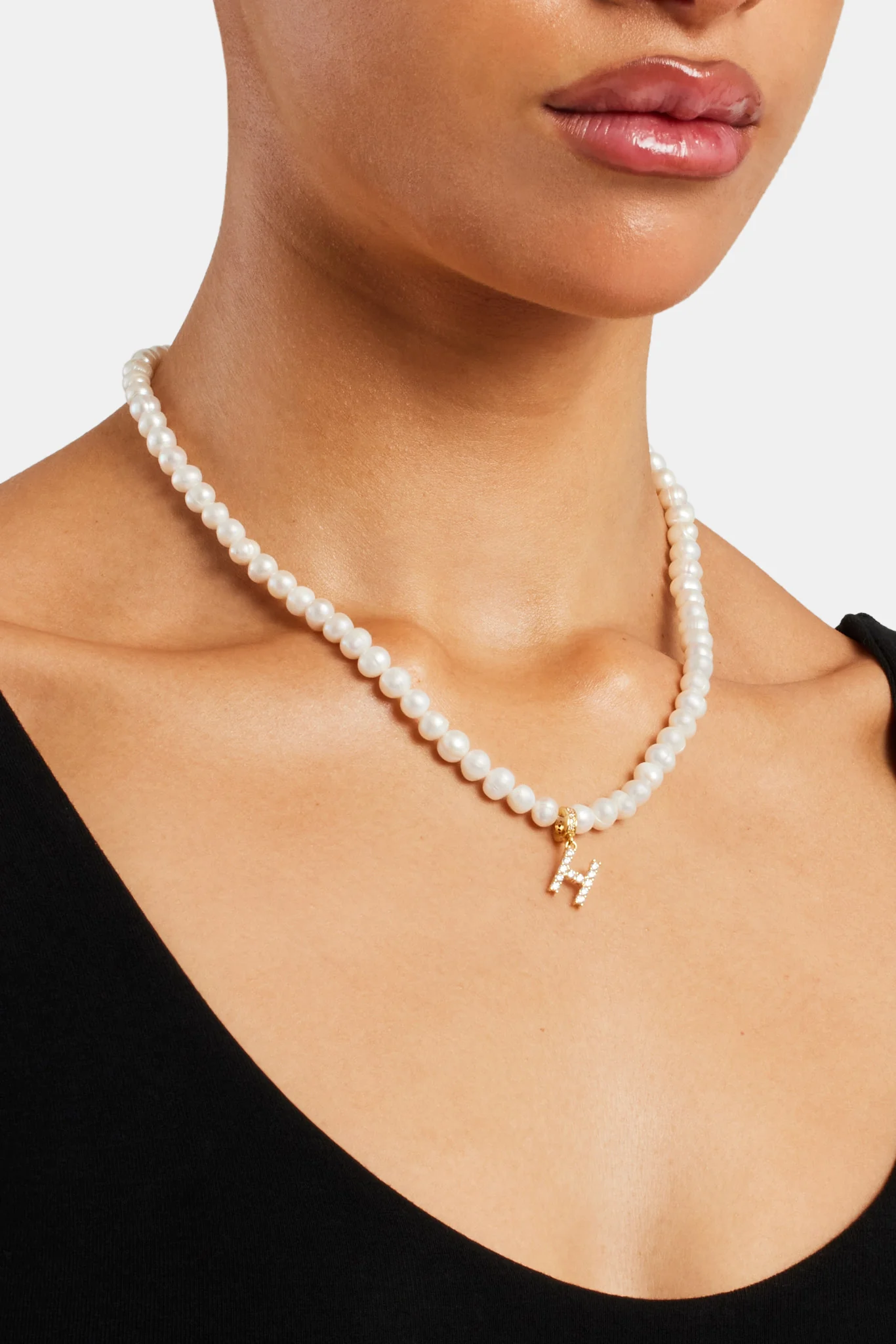 Iced Initial Clip On Pendant + 6mm Pearl Chain - Image 20