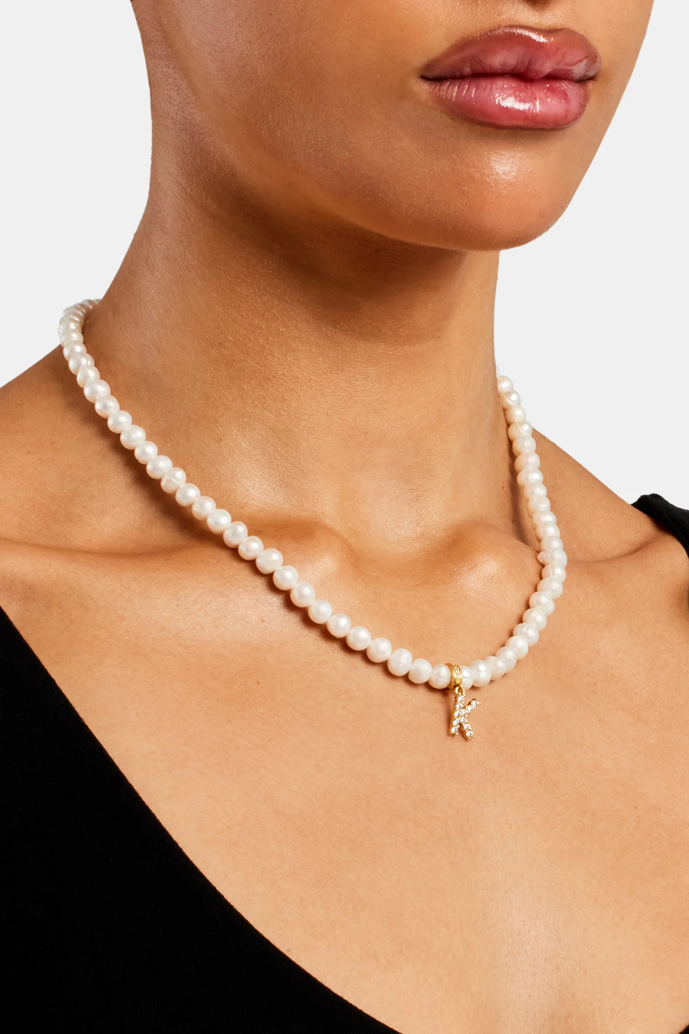 Iced Initial Clip On Pendant + 6mm Pearl Chain - Image 29