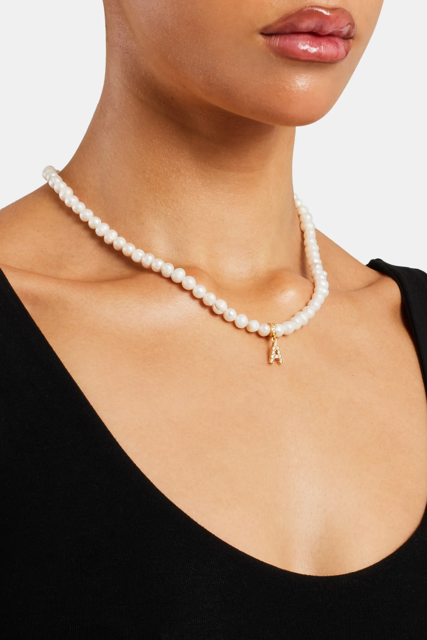 Iced Initial Clip On Pendant + 6mm Pearl Chain - Image 3