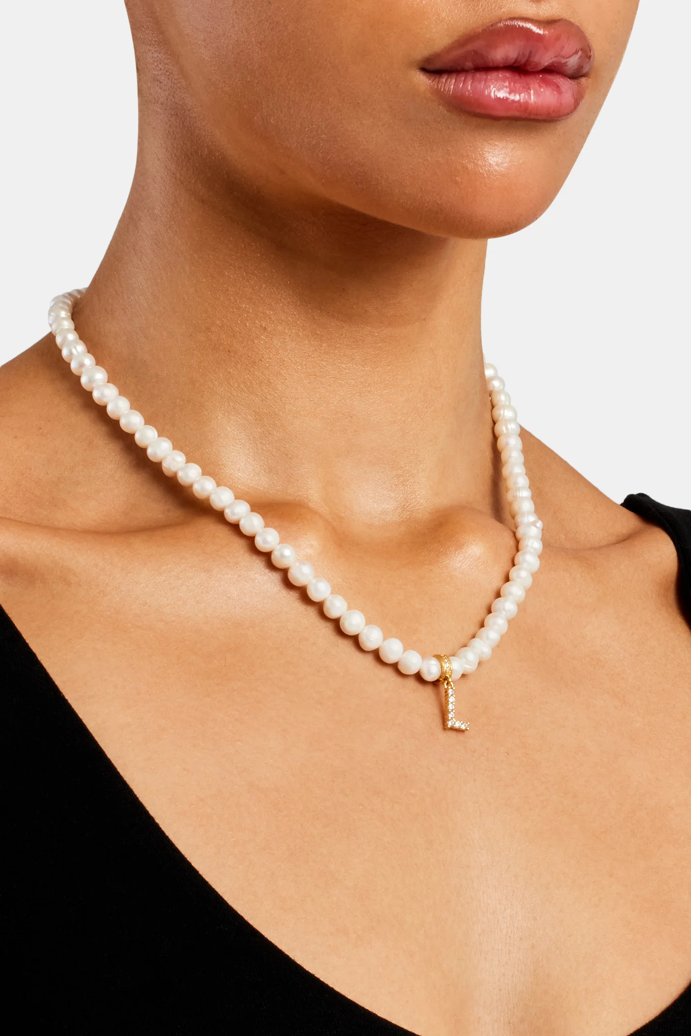 Iced Initial Clip On Pendant + 6mm Pearl Chain - Image 32