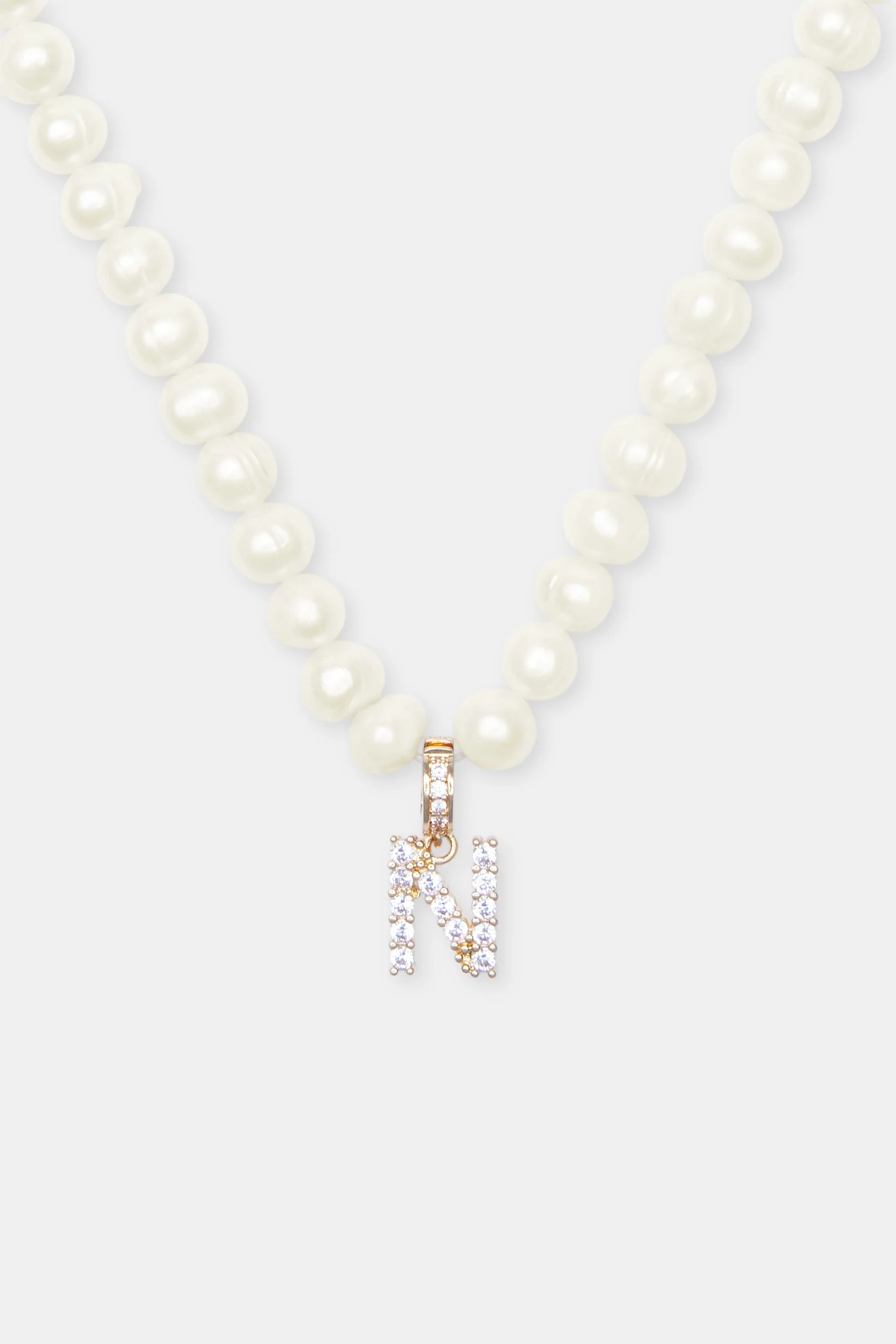 Iced Initial Clip On Pendant + 6mm Pearl Chain - Image 33