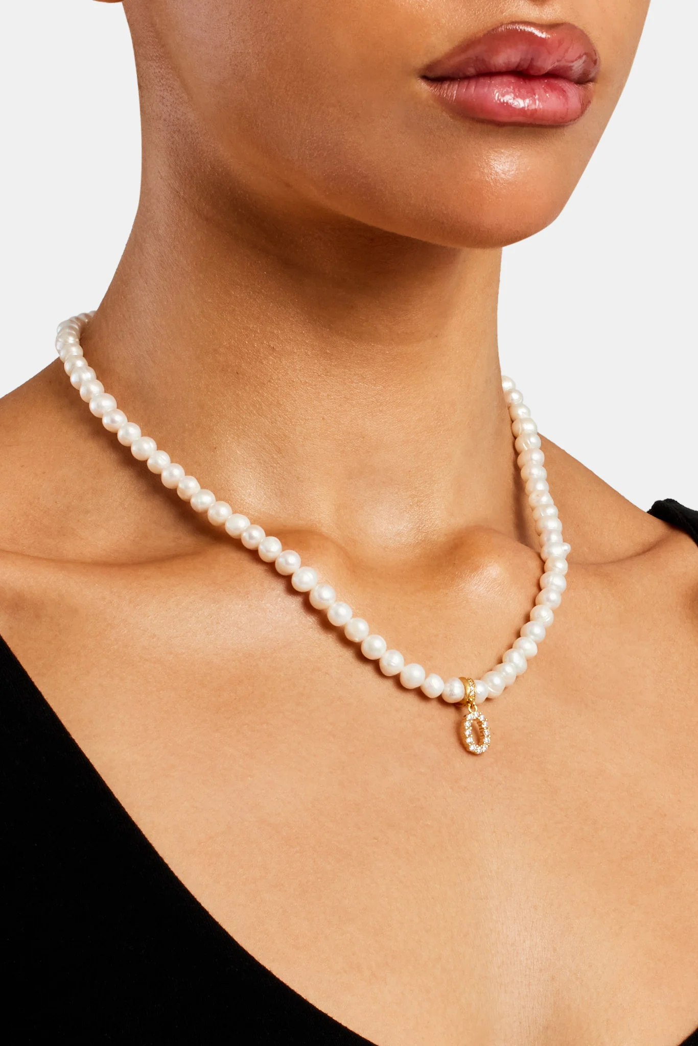 Iced Initial Clip On Pendant + 6mm Pearl Chain - Image 38