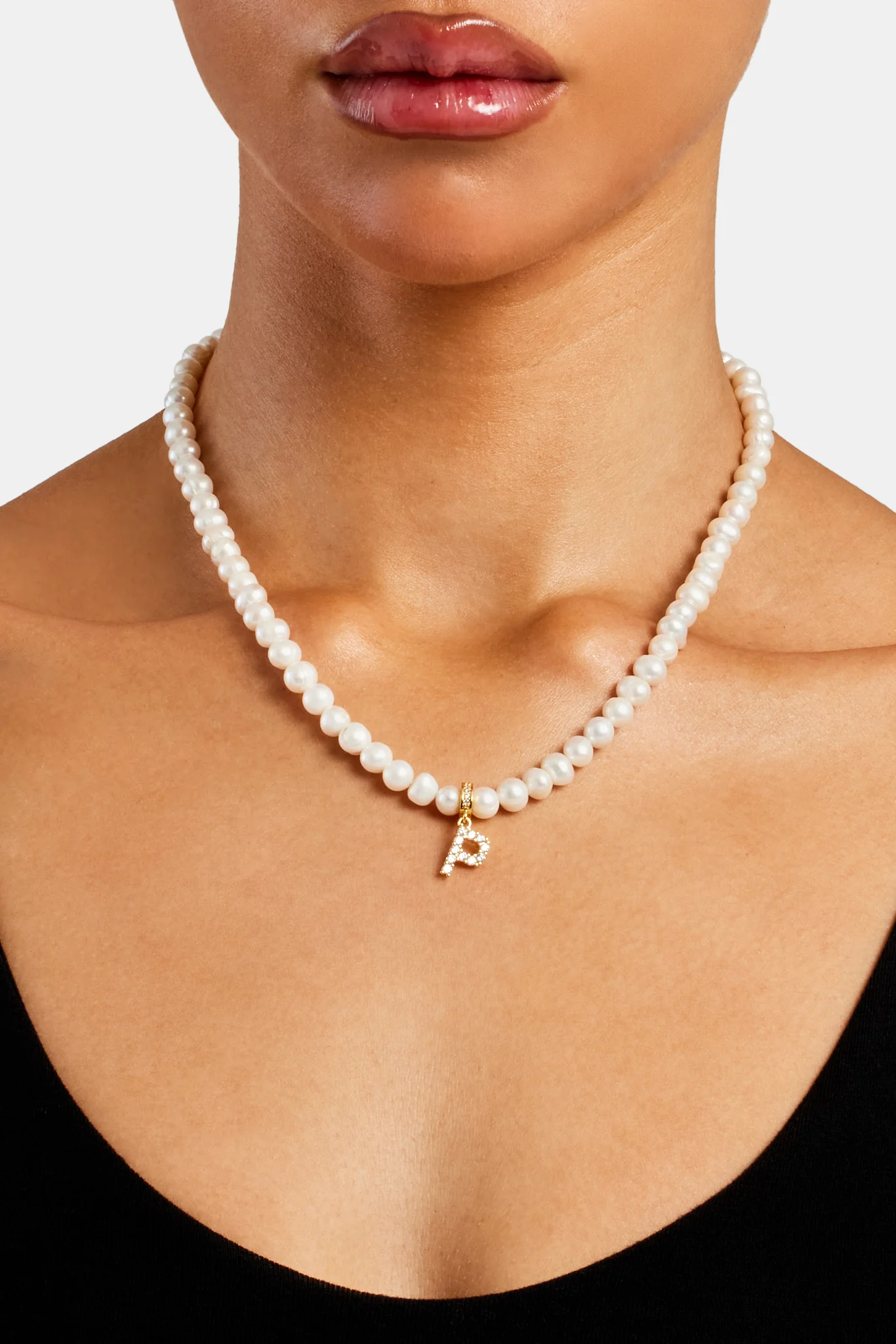 Iced Initial Clip On Pendant + 6mm Pearl Chain - Image 40