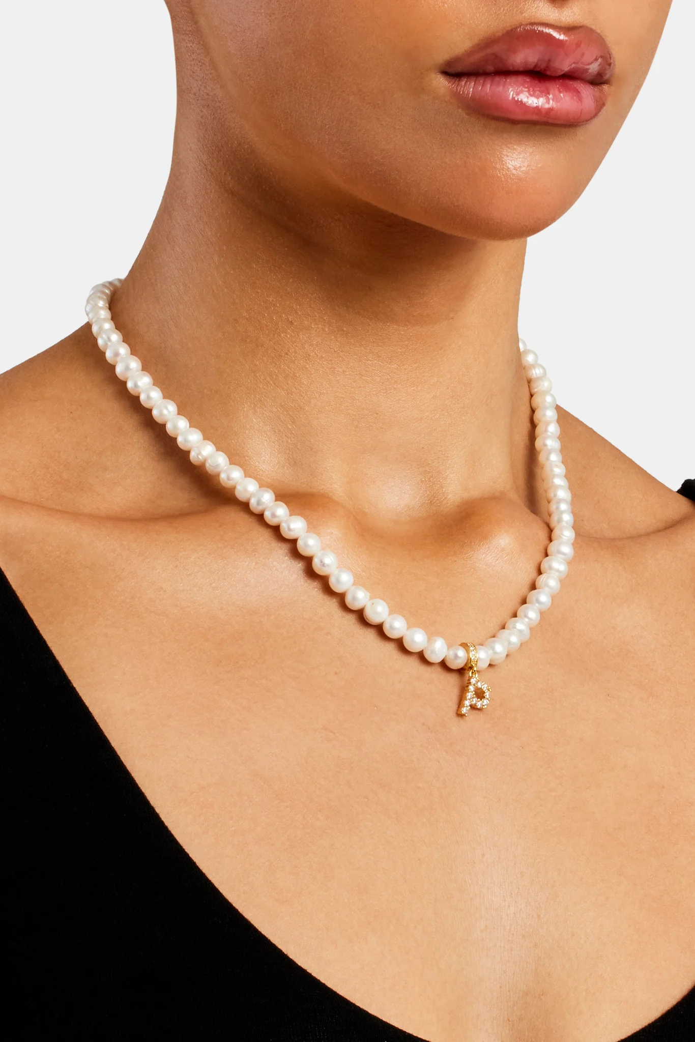 Iced Initial Clip On Pendant + 6mm Pearl Chain - Image 41