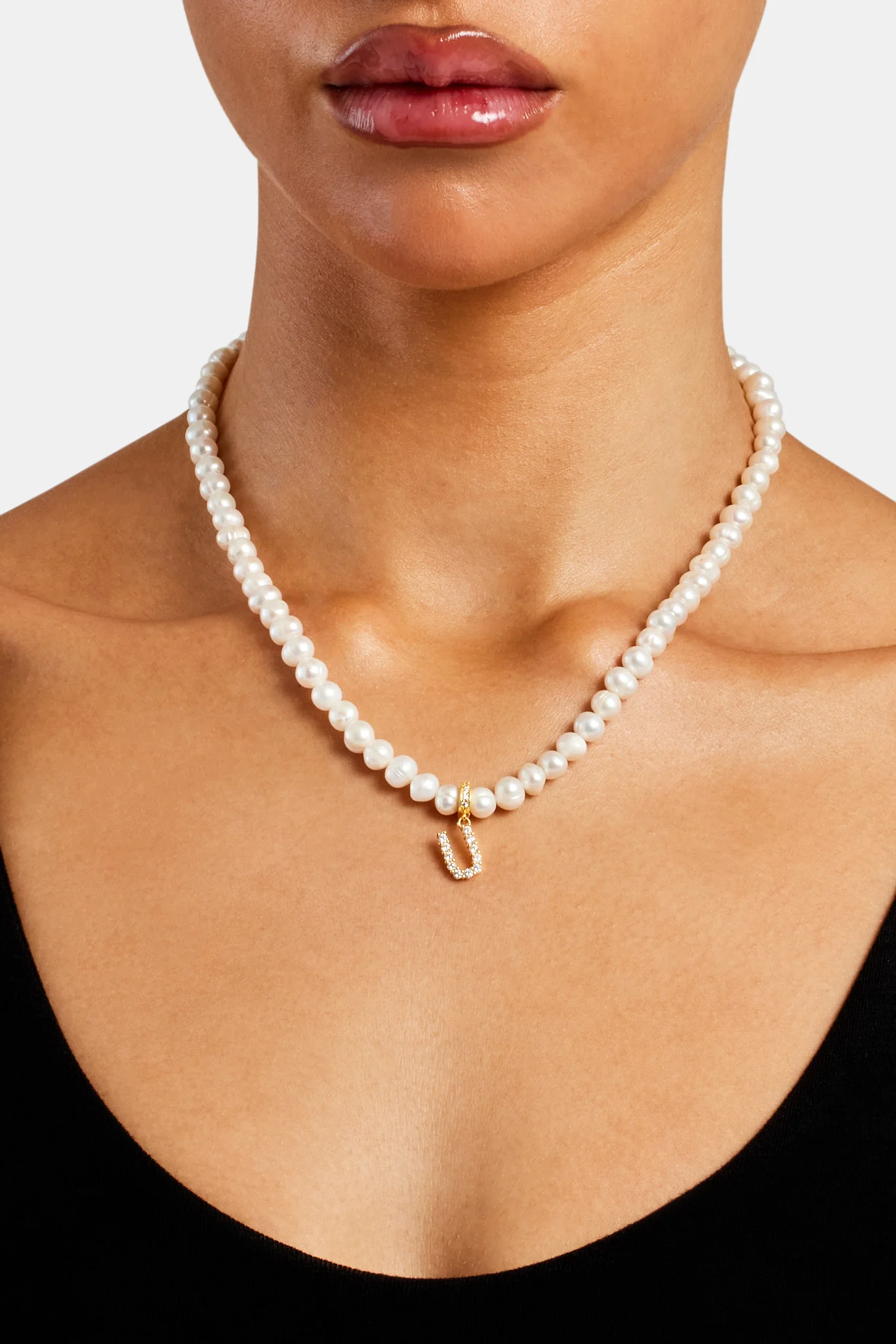 Iced Initial Clip On Pendant + 6mm Pearl Chain - Image 49
