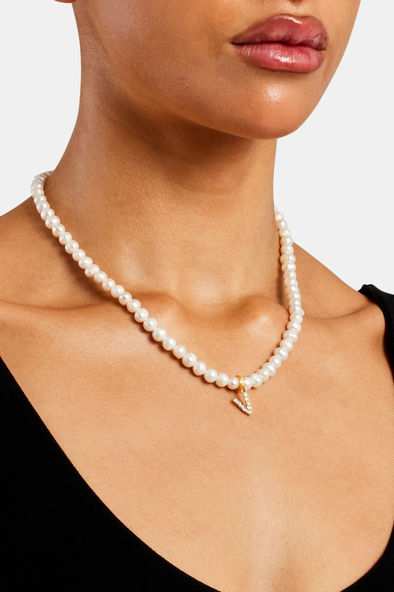 Iced Initial Clip On Pendant + 6mm Pearl Chain - Image 53