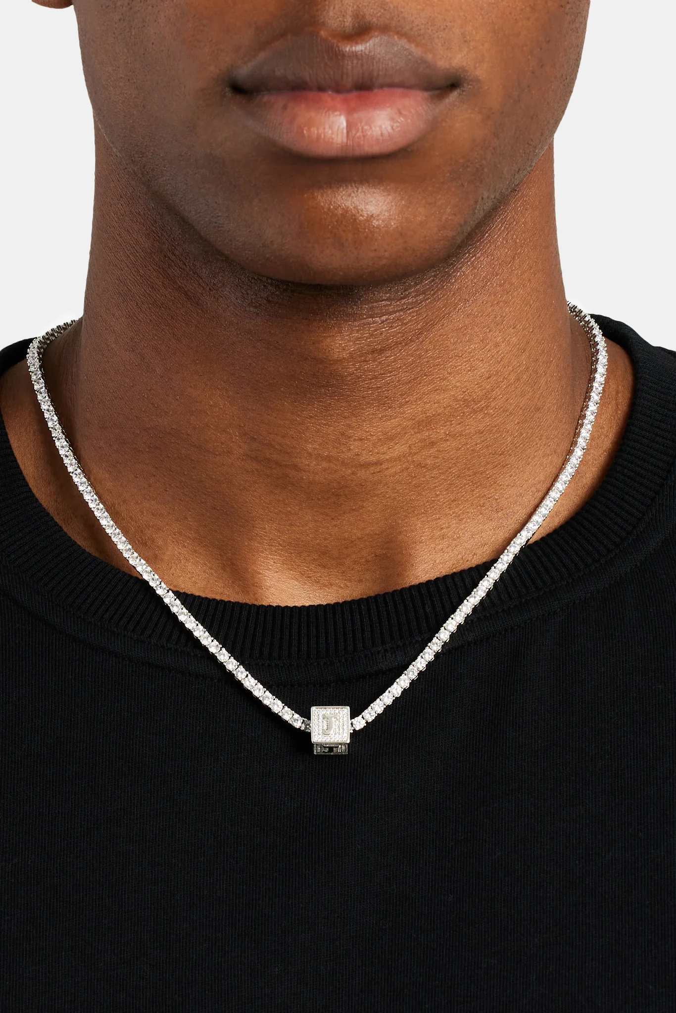 Iced J Letter Block Pendant - Image 3