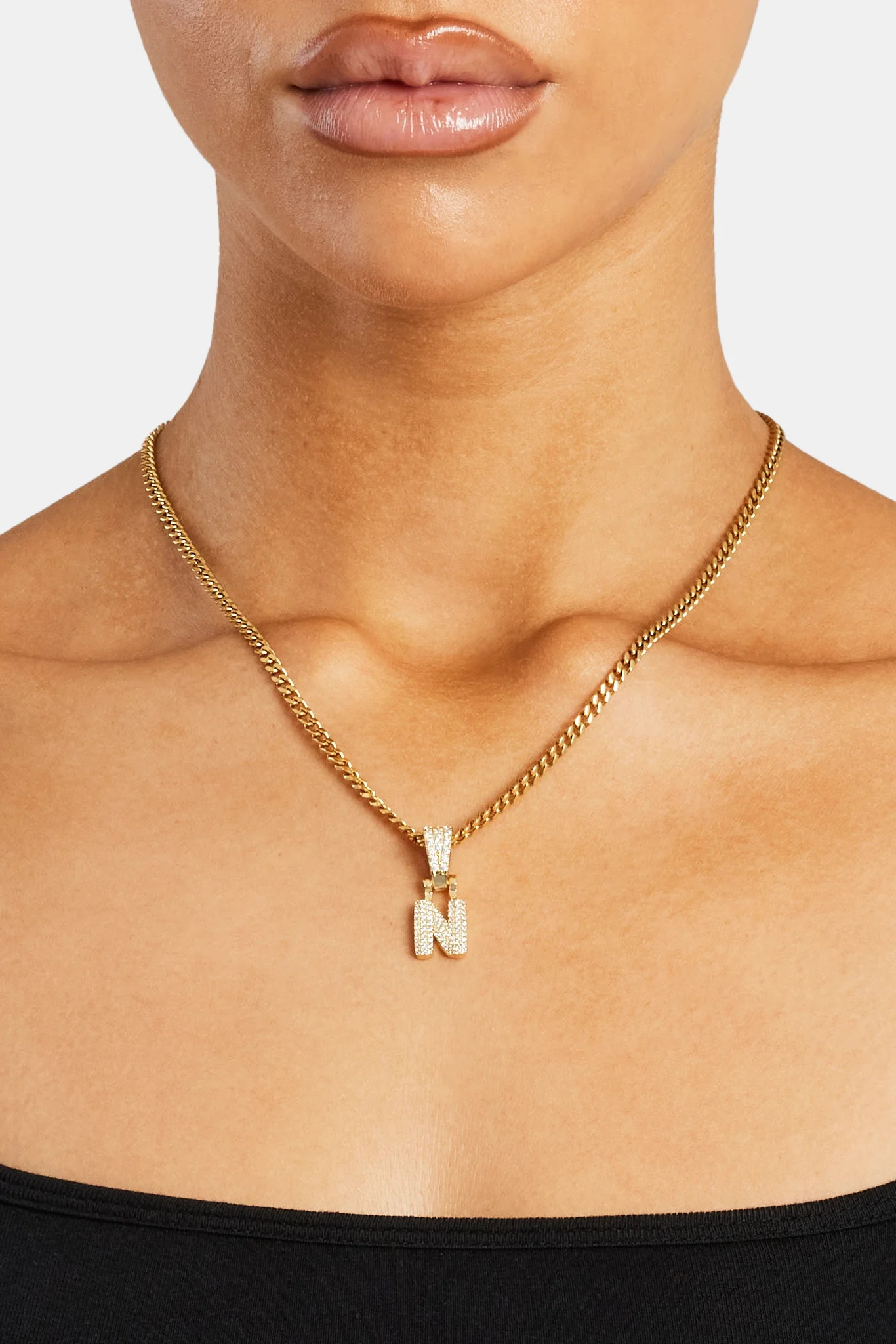 Iced Mini Bubble Pendant & Micro Cuban Chain - Gold - Image 14