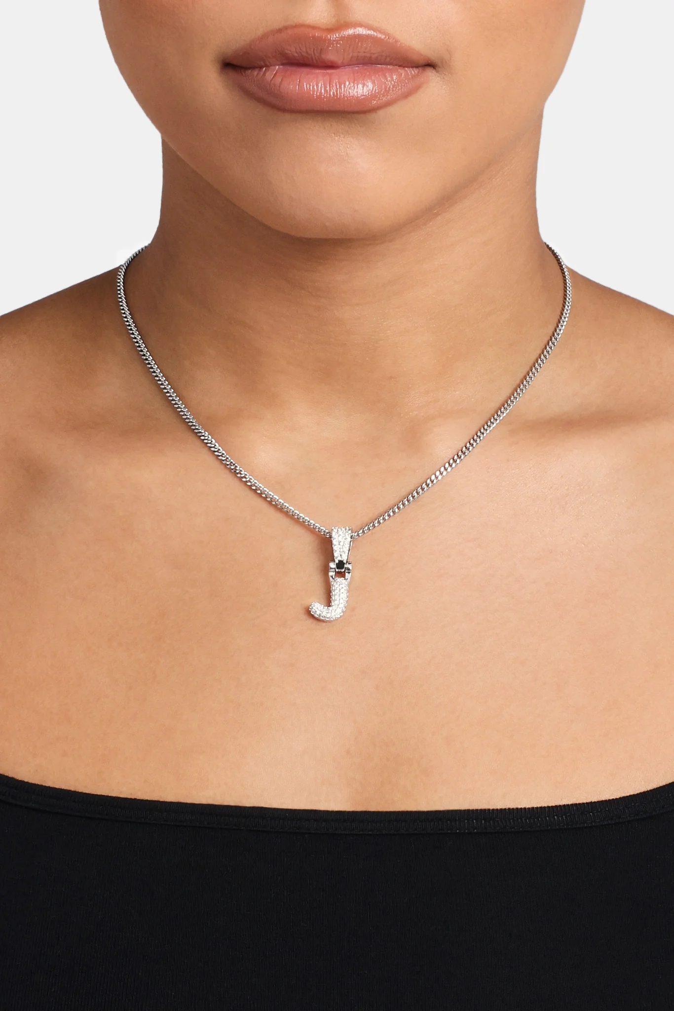 Iced Mini Bubble Pendant & Micro Cuban Chain - White - Image 10