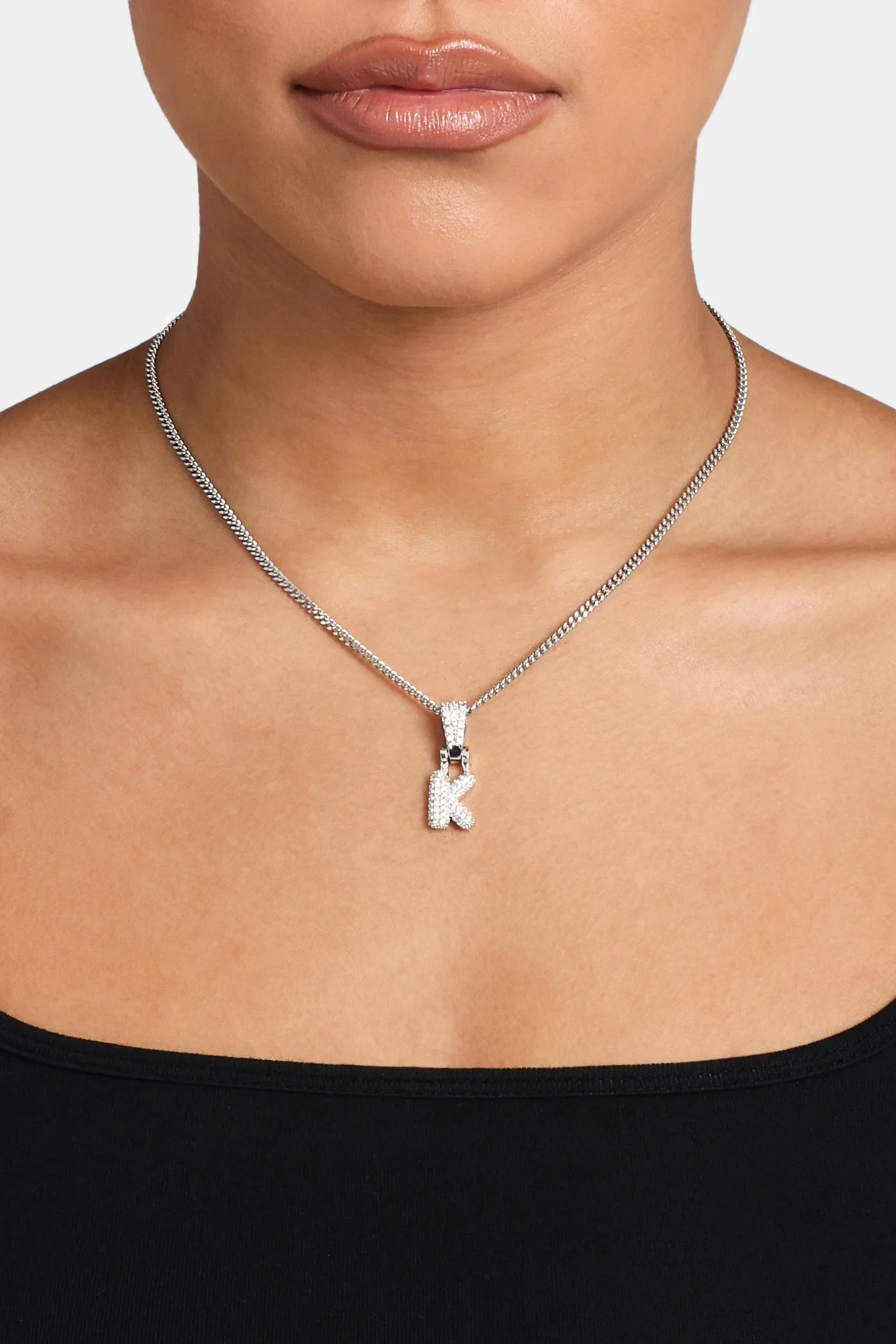 Iced Mini Bubble Pendant & Micro Cuban Chain - White - Image 11