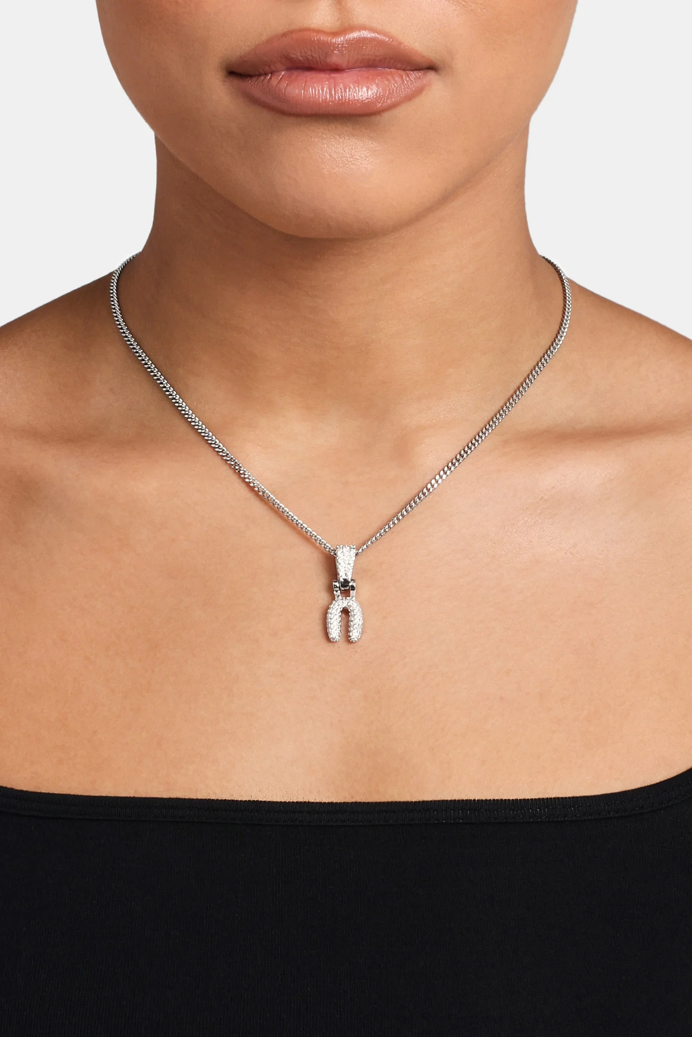 Iced Mini Bubble Pendant & Micro Cuban Chain - White - Image 14