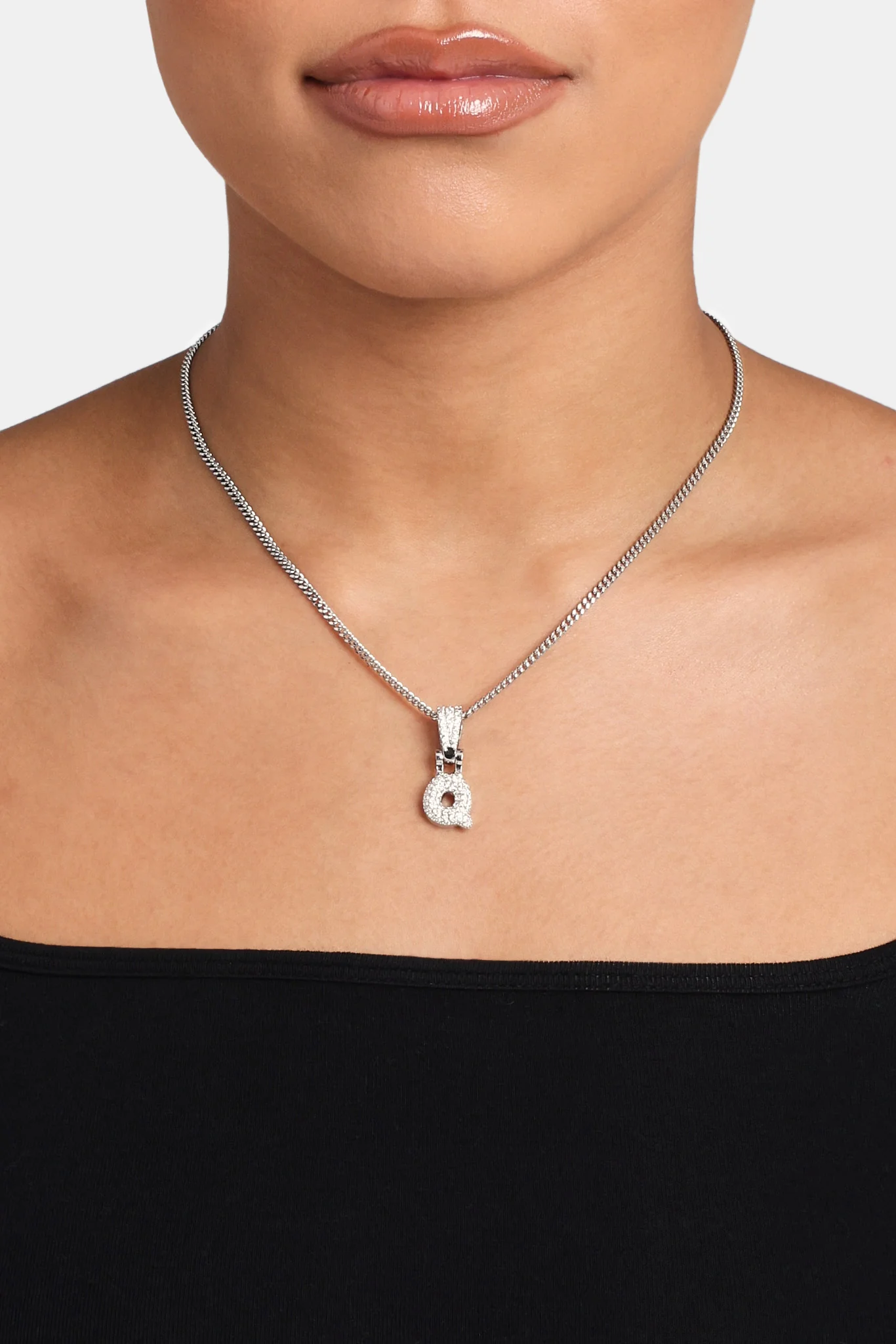 Iced Mini Bubble Pendant & Micro Cuban Chain - White - Image 17