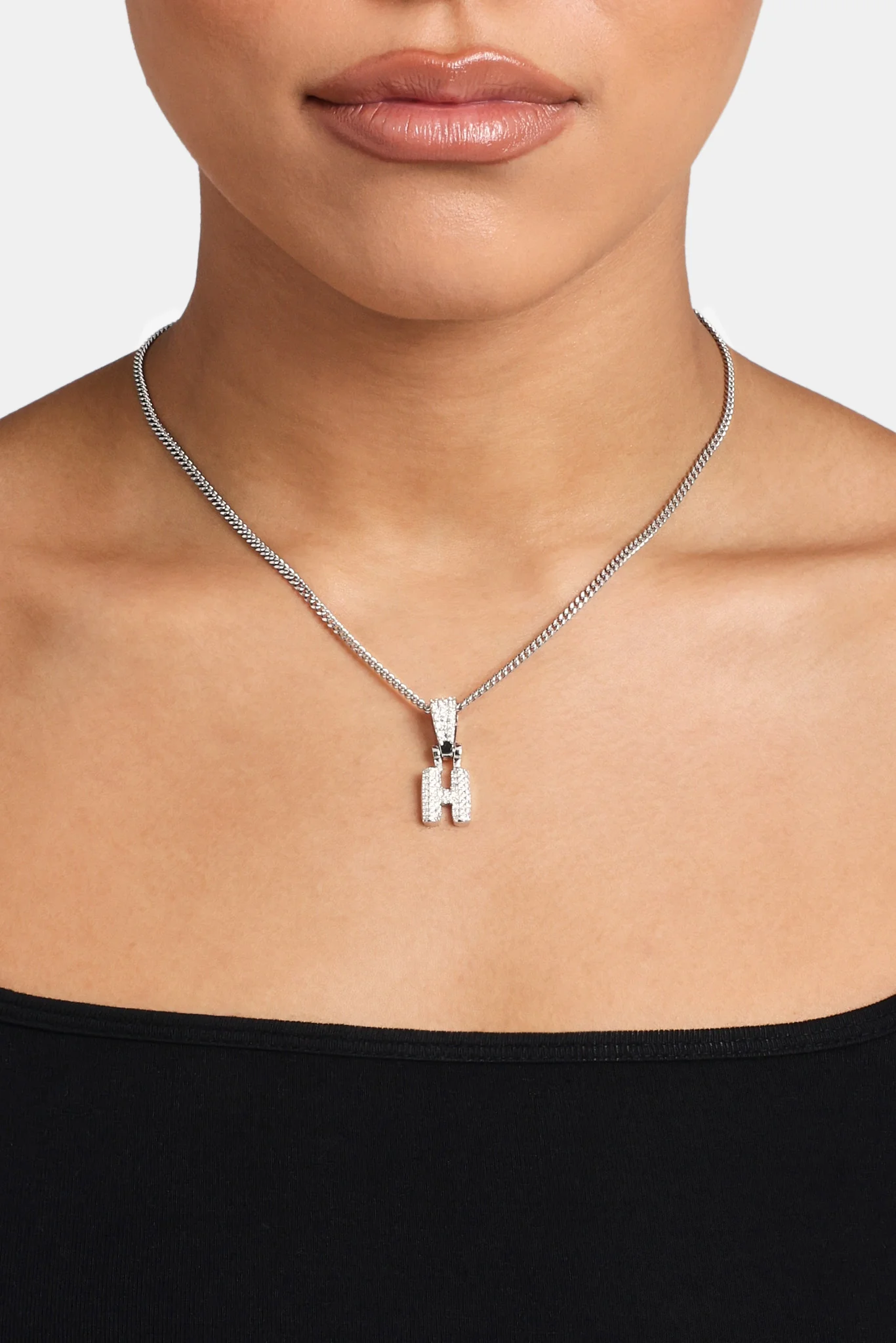 Iced Mini Bubble Pendant & Micro Cuban Chain - White - Image 8