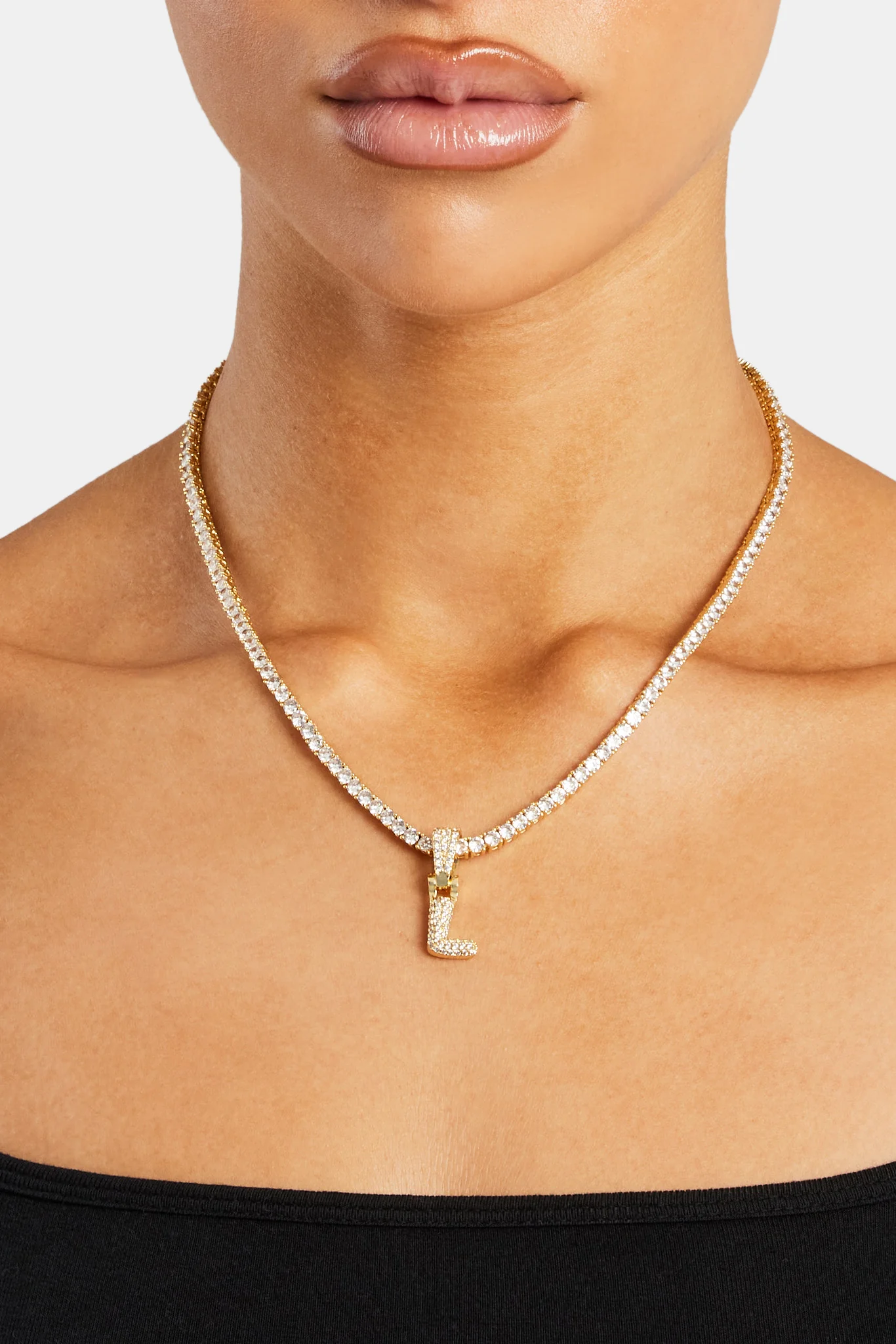Iced Mini Bubble Pendant & Tennis Chain - Gold 3mm - Image 12