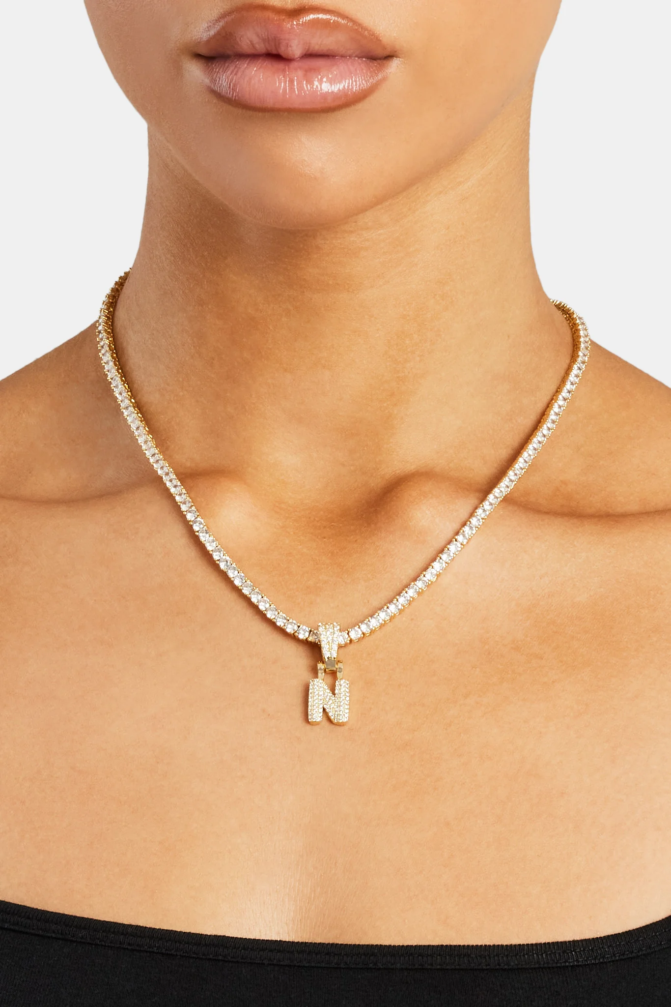 Iced Mini Bubble Pendant & Tennis Chain - Gold 3mm - Image 14