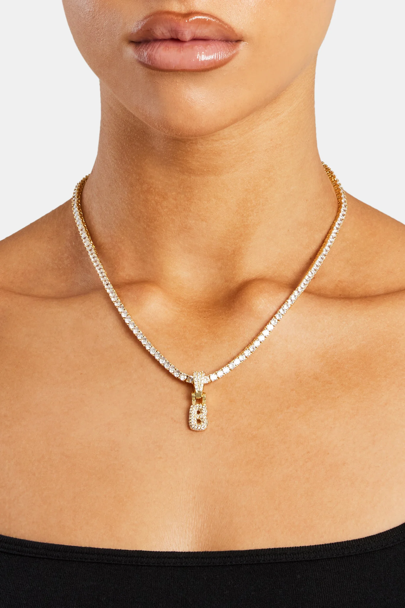 Iced Mini Bubble Pendant & Tennis Chain - Gold 3mm - Image 2