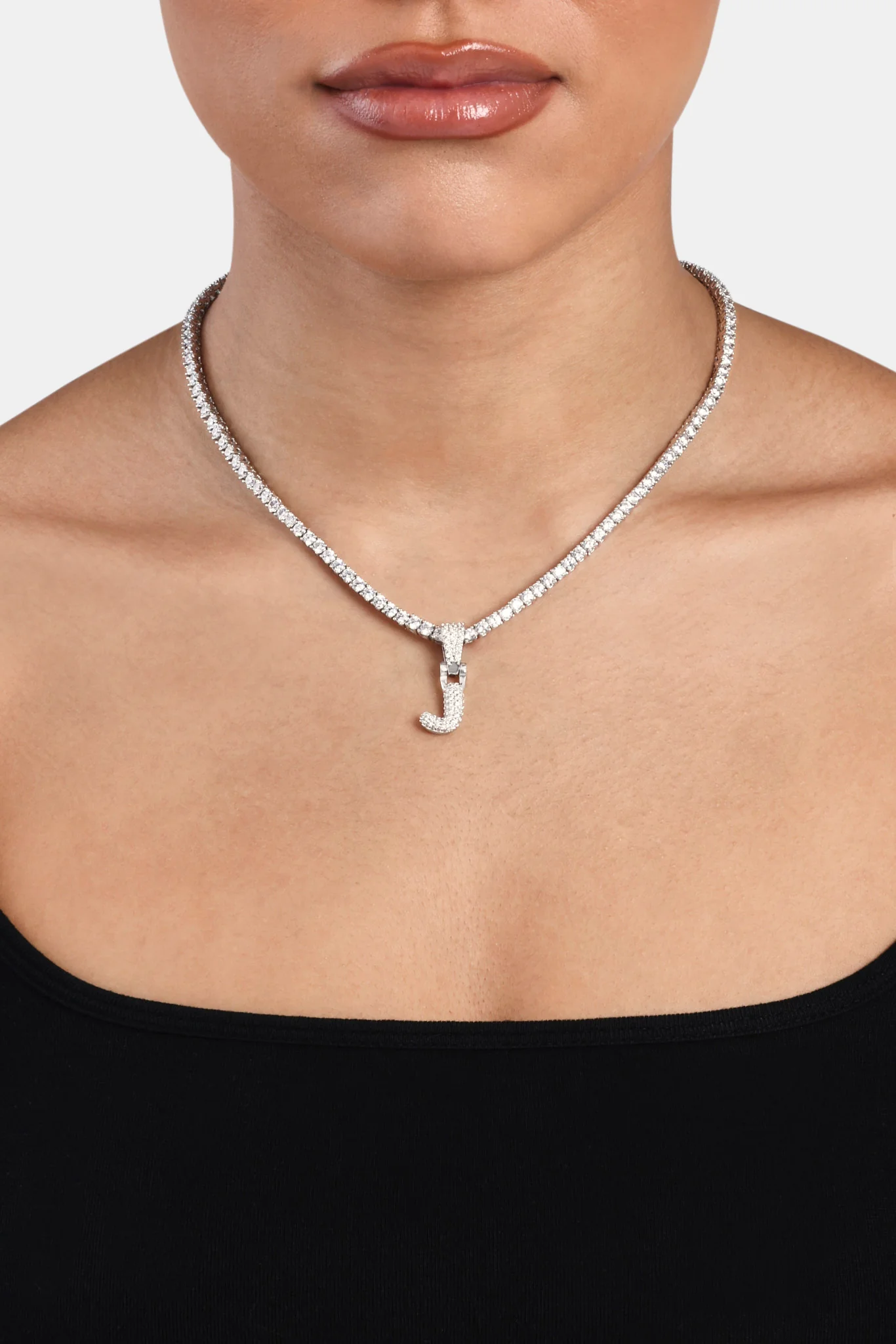 Iced Mini Bubble Pendant & Tennis Chain - White 3mm - Image 10