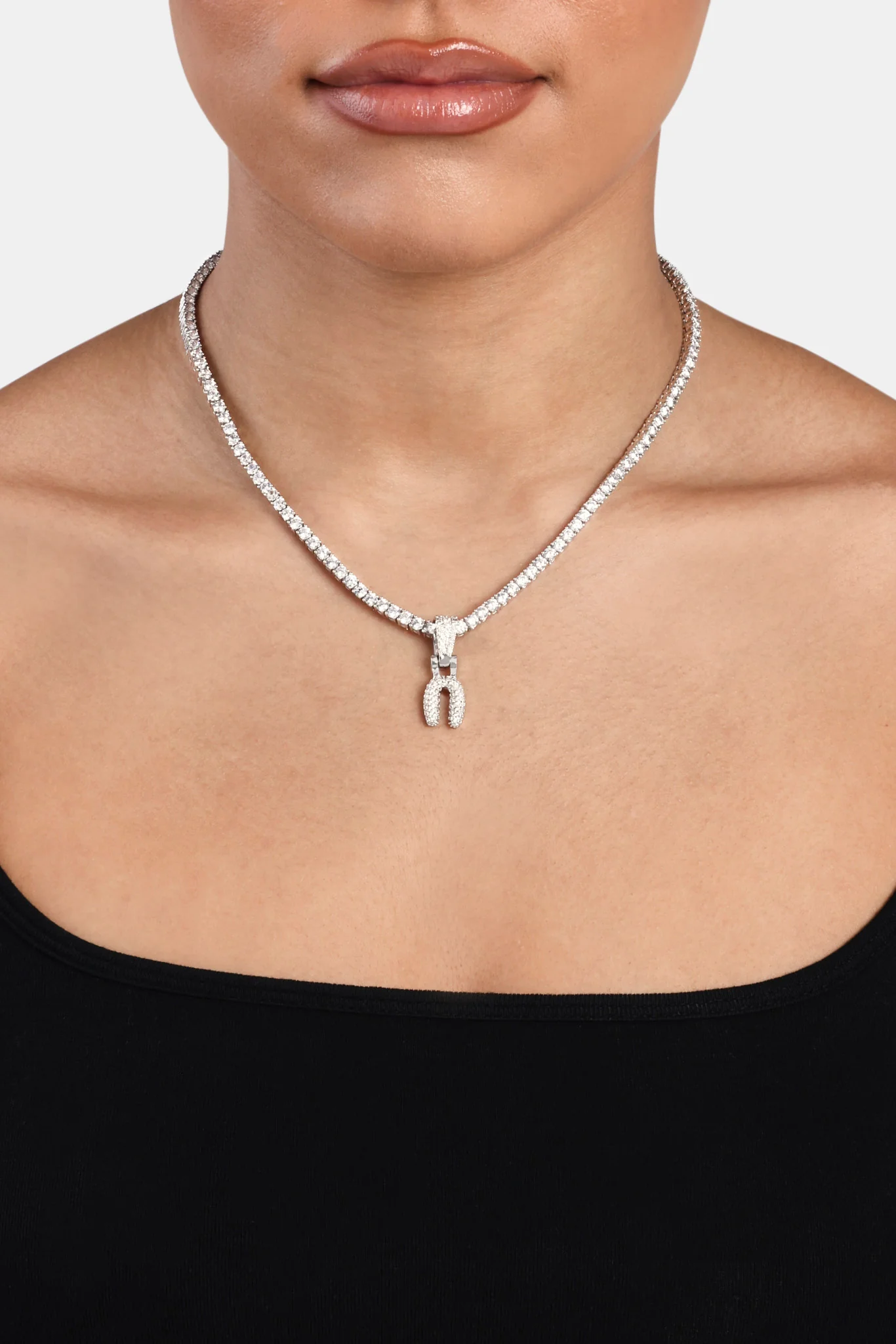 Iced Mini Bubble Pendant & Tennis Chain - White 3mm - Image 14