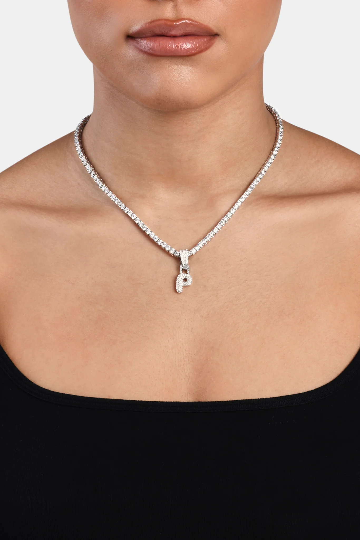 Iced Mini Bubble Pendant & Tennis Chain - White 3mm - Image 16