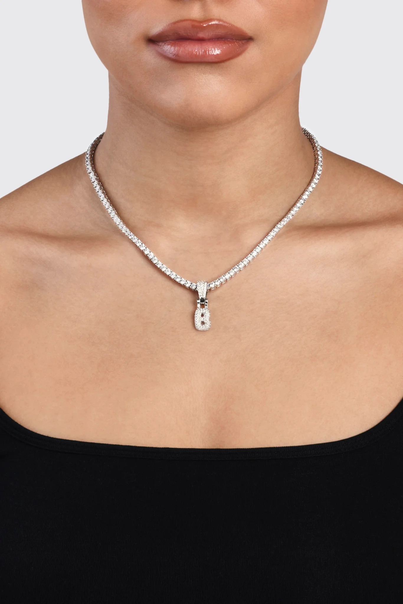 Iced Mini Bubble Pendant & Tennis Chain - White 3mm - Image 2