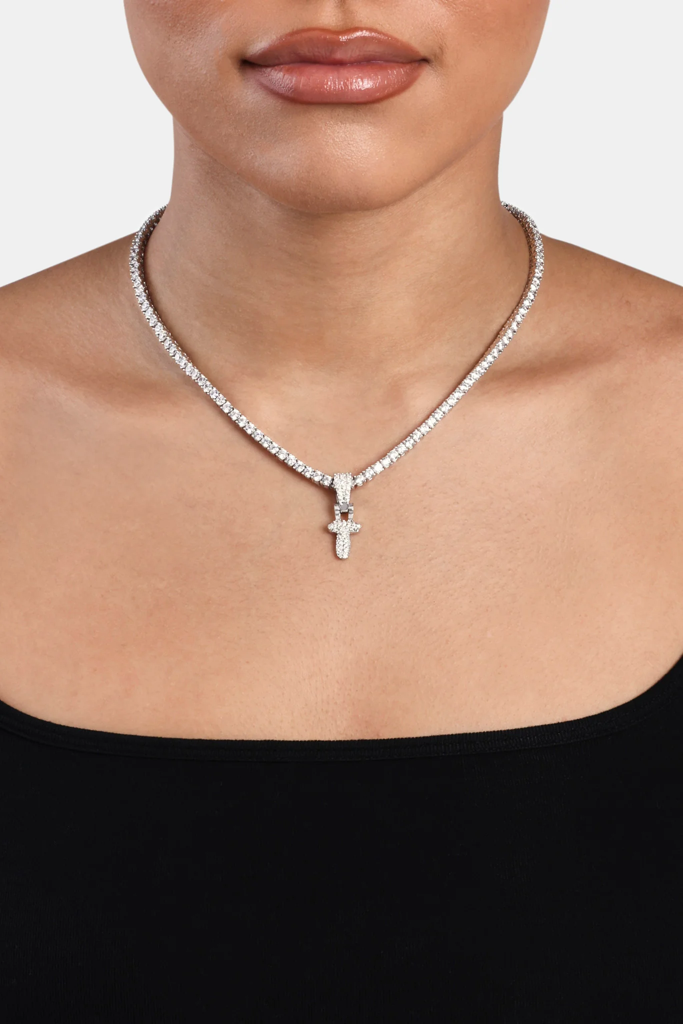 Iced Mini Bubble Pendant & Tennis Chain - White 3mm - Image 20