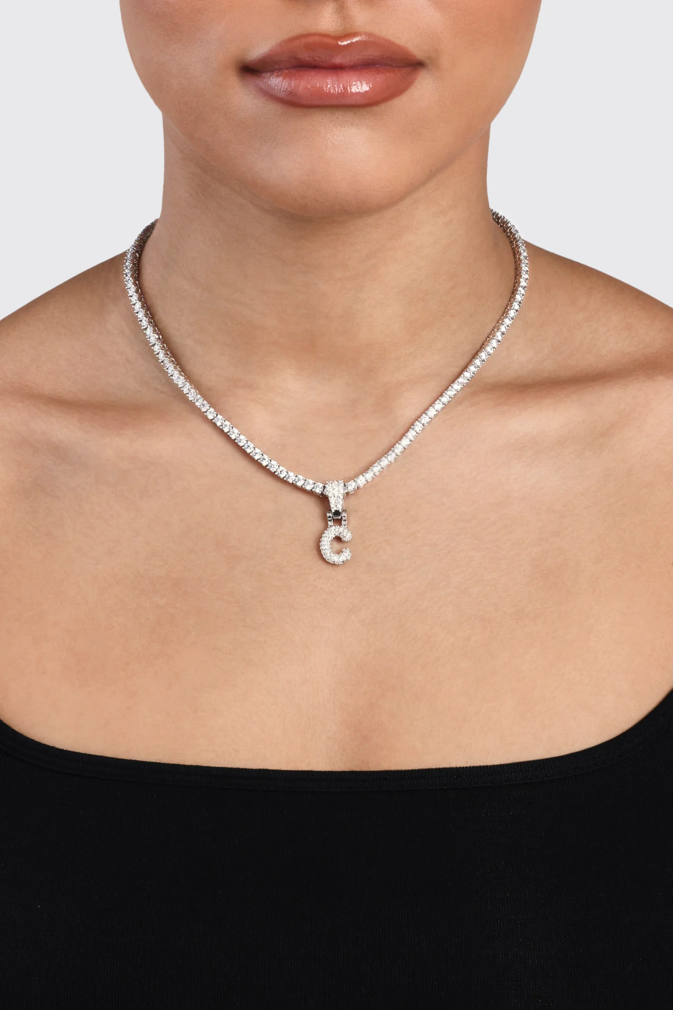 Iced Mini Bubble Pendant & Tennis Chain - White 3mm - Image 3