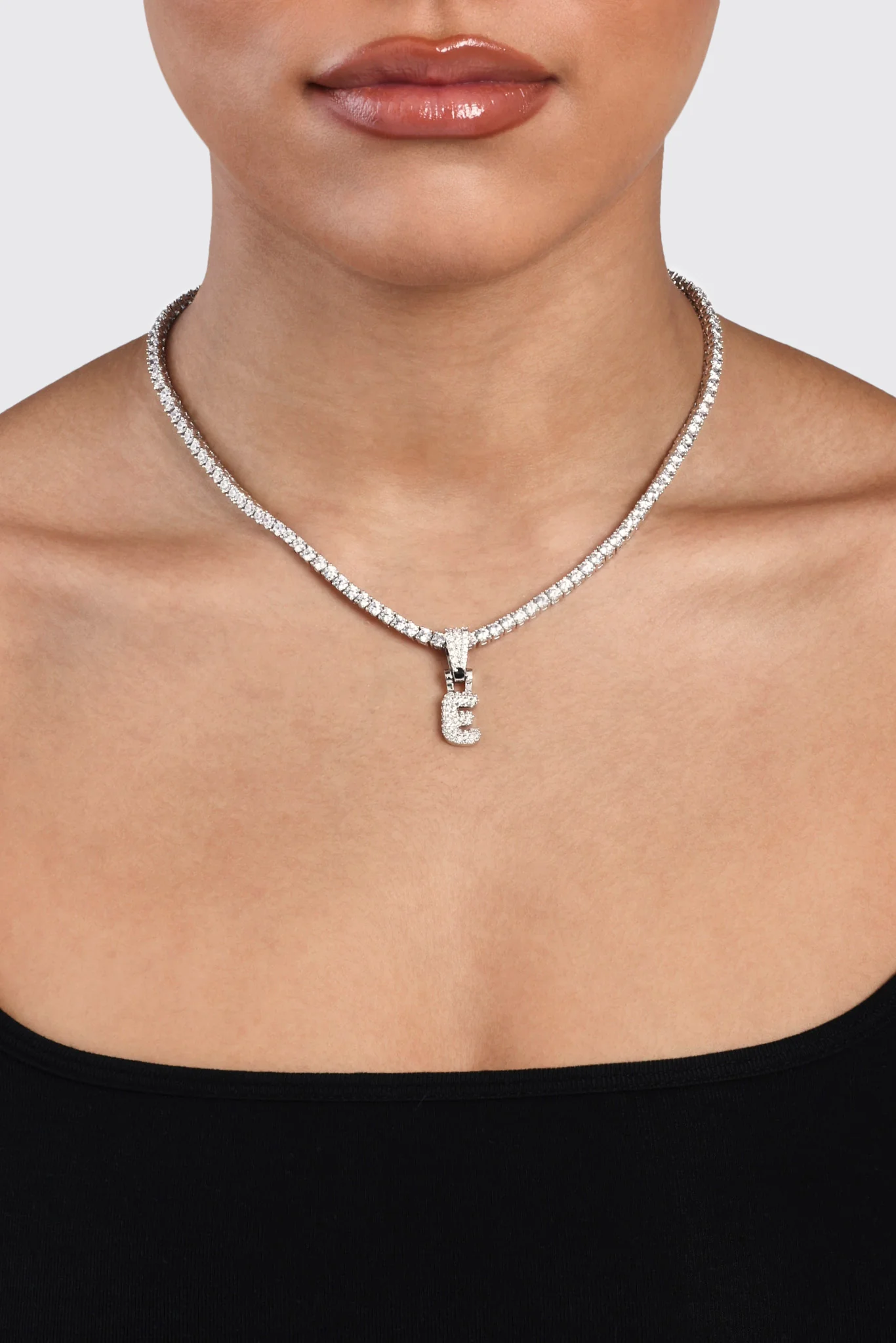 Iced Mini Bubble Pendant & Tennis Chain - White 3mm - Image 5