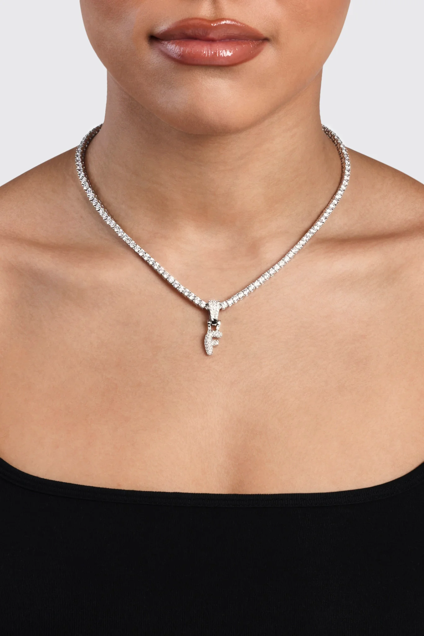 Iced Mini Bubble Pendant & Tennis Chain - White 3mm - Image 6