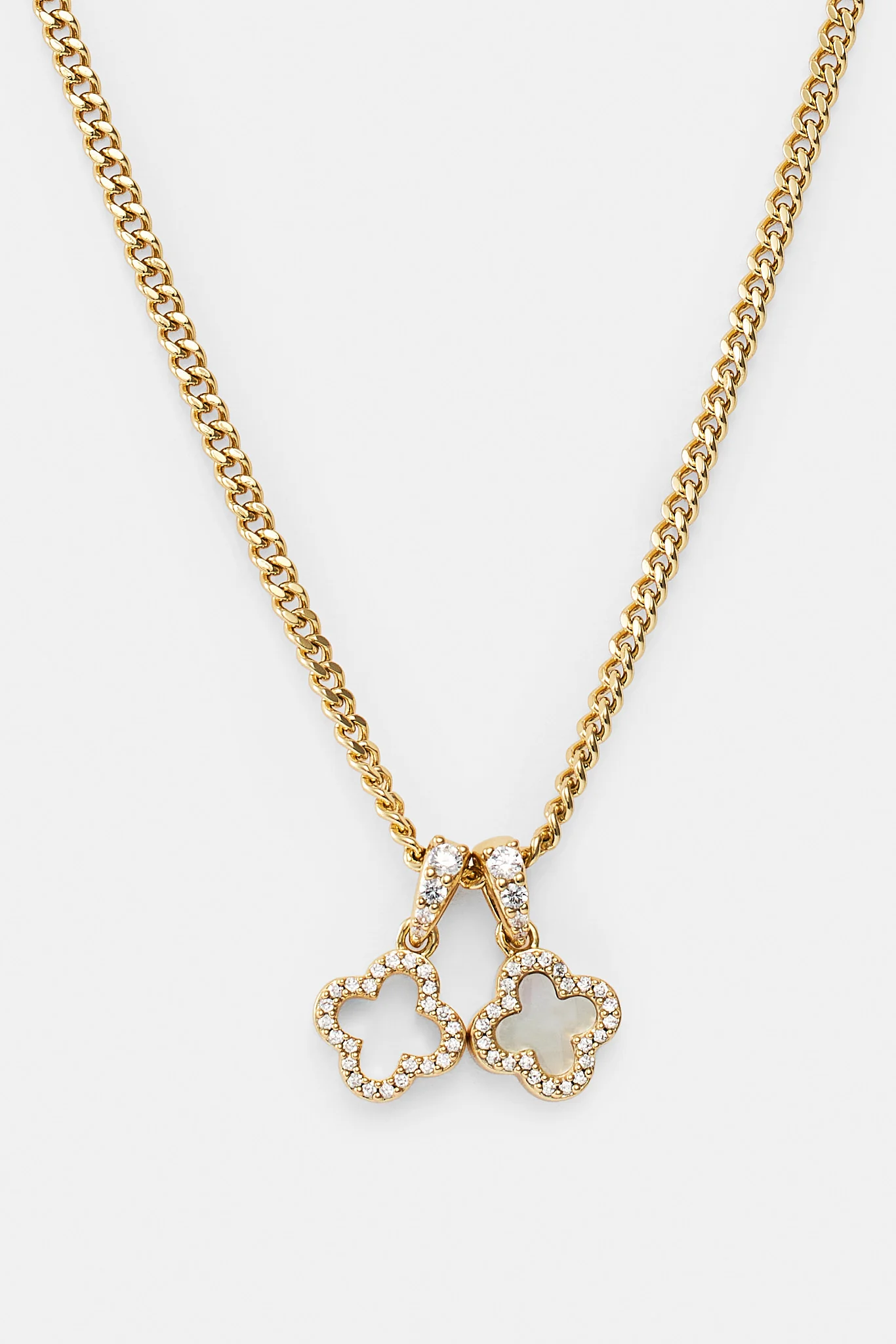 Iced & Mother Of Pearl Double Motif Necklace - 10mm - Gold