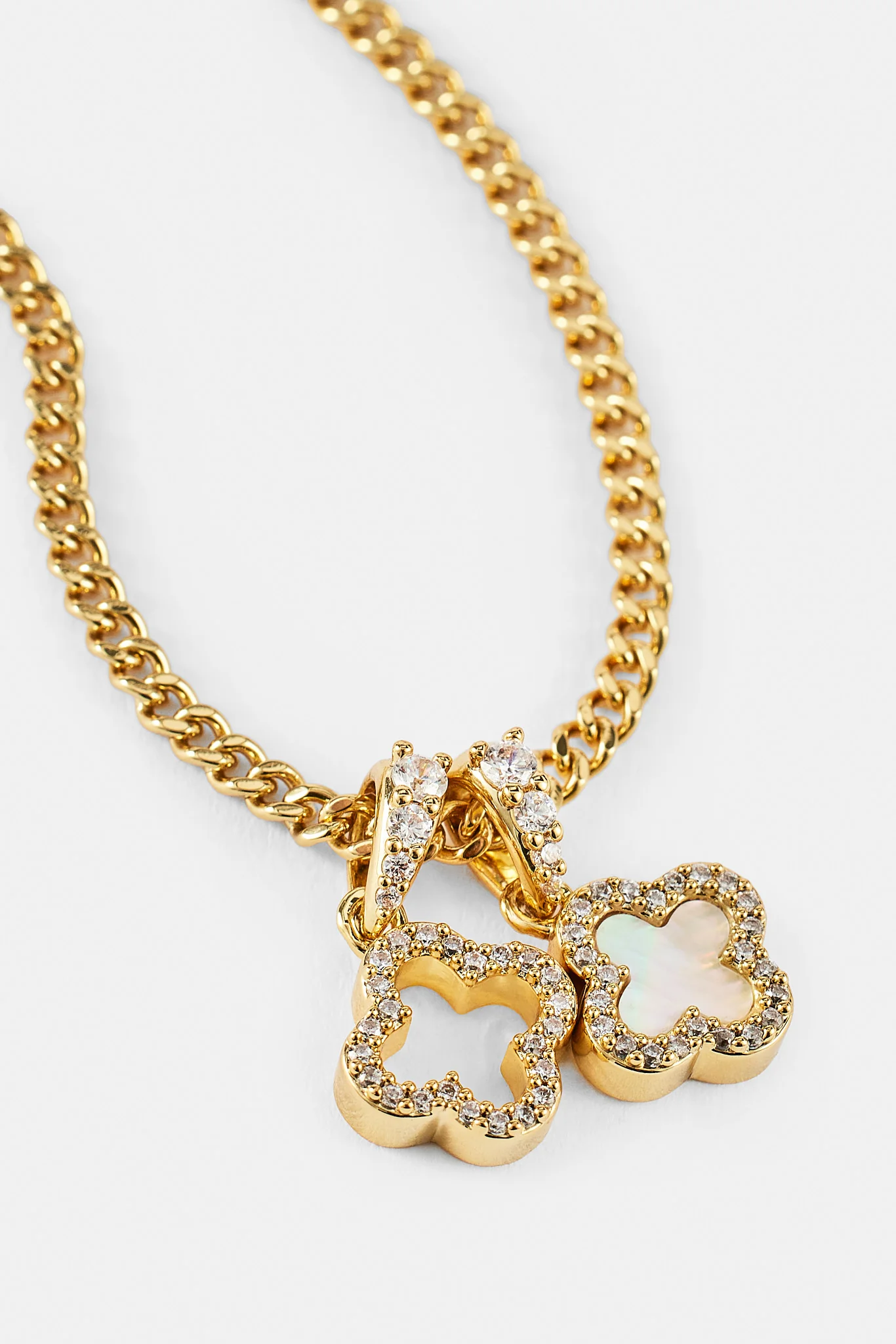Iced & Mother Of Pearl Double Motif Necklace - 10mm - Gold - Image 3
