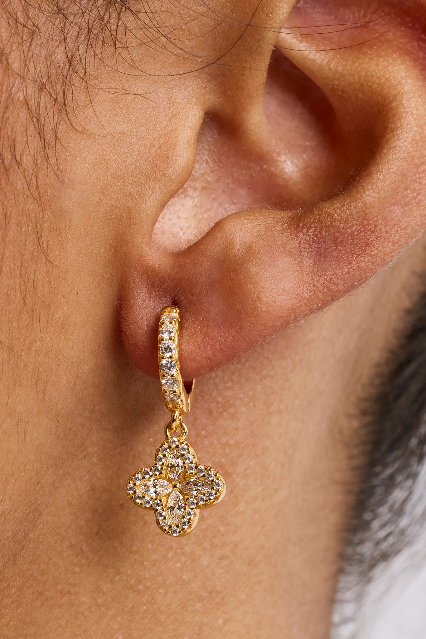 Iced Mother Of Pearl Drop Earrings - 10mm - Gold
