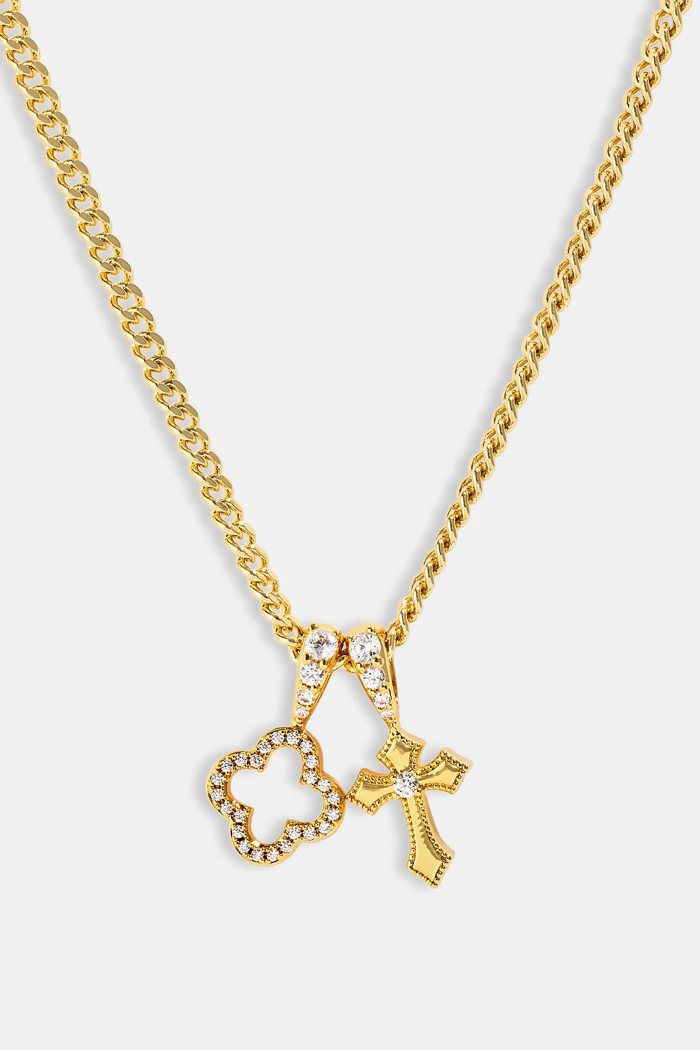 Iced Motif & Cross Pendant Necklace - 10mm - Gold - Image 3