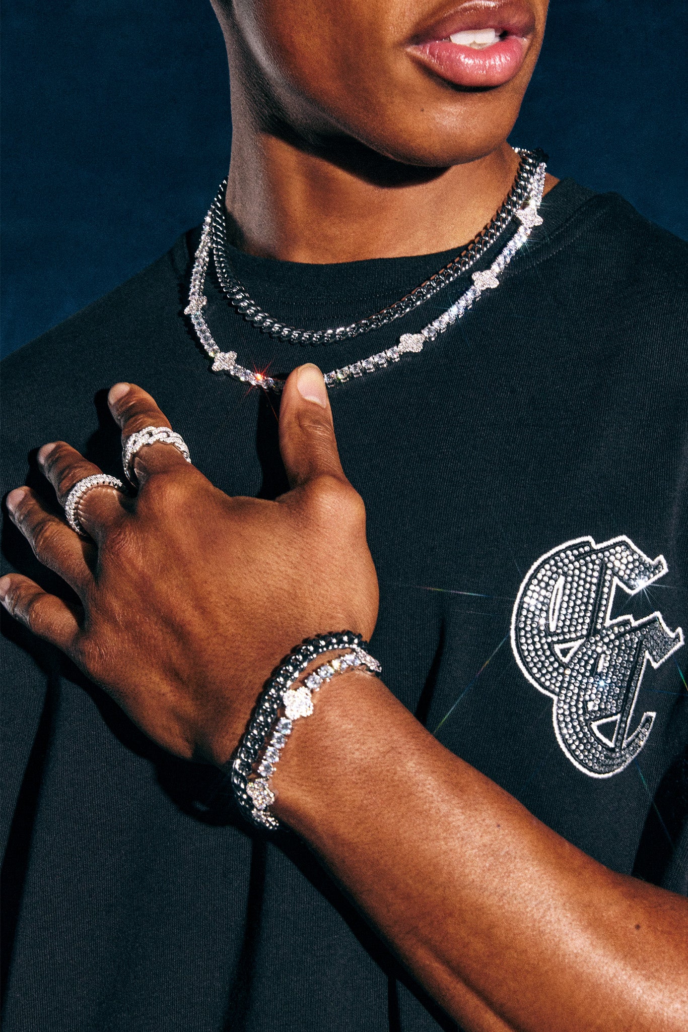 Iced Motif Cuban Bracelet - White - 8mm - Image 3