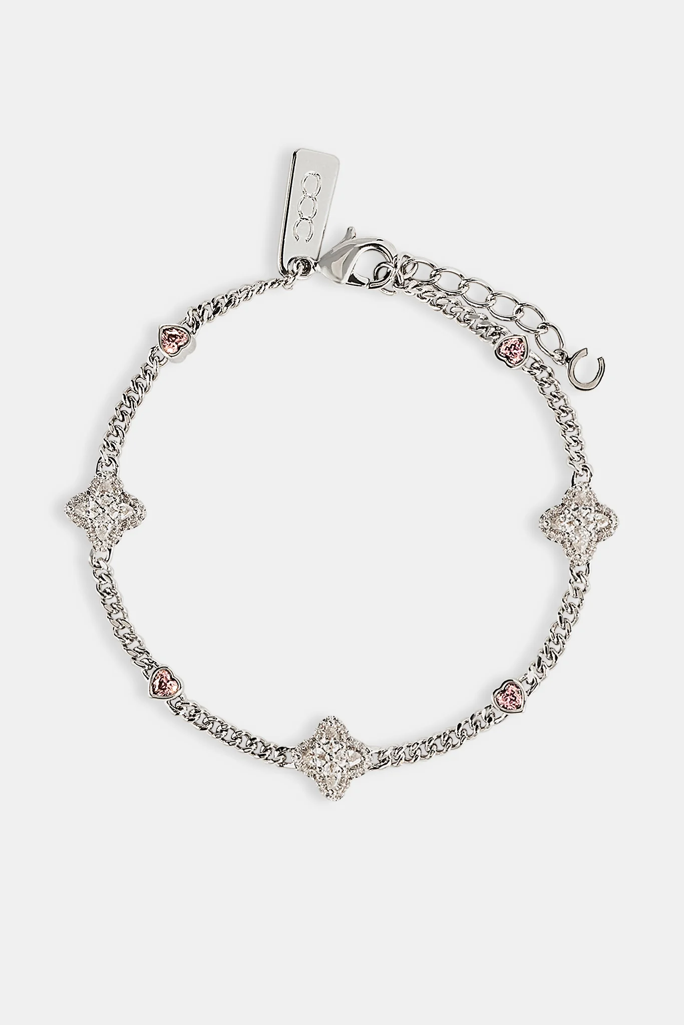 Iced Motif & Heart Cuban Bracelet - 8mm - White - Image 2