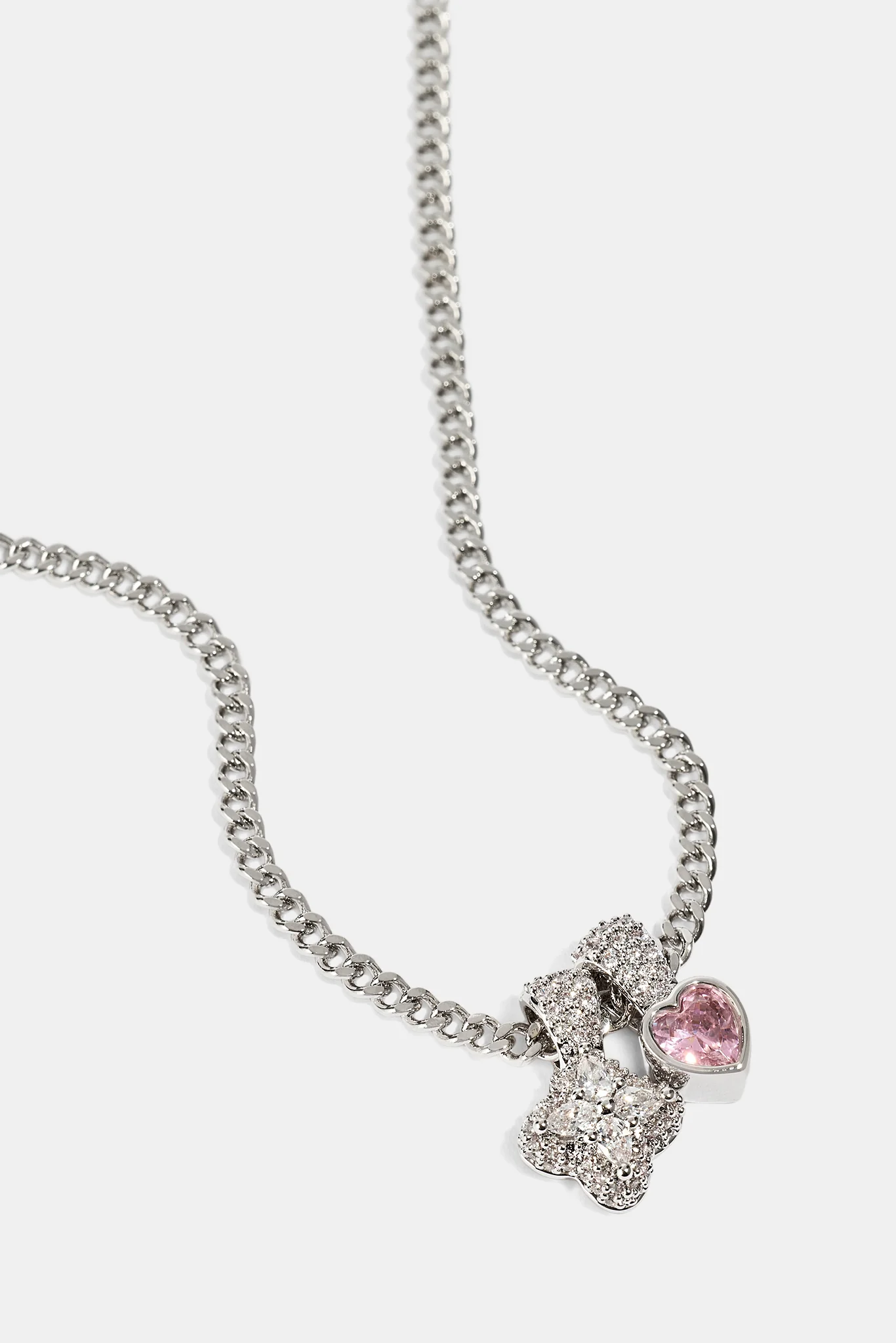 Iced Motif & Heart Cuban Necklace - 10mm - White