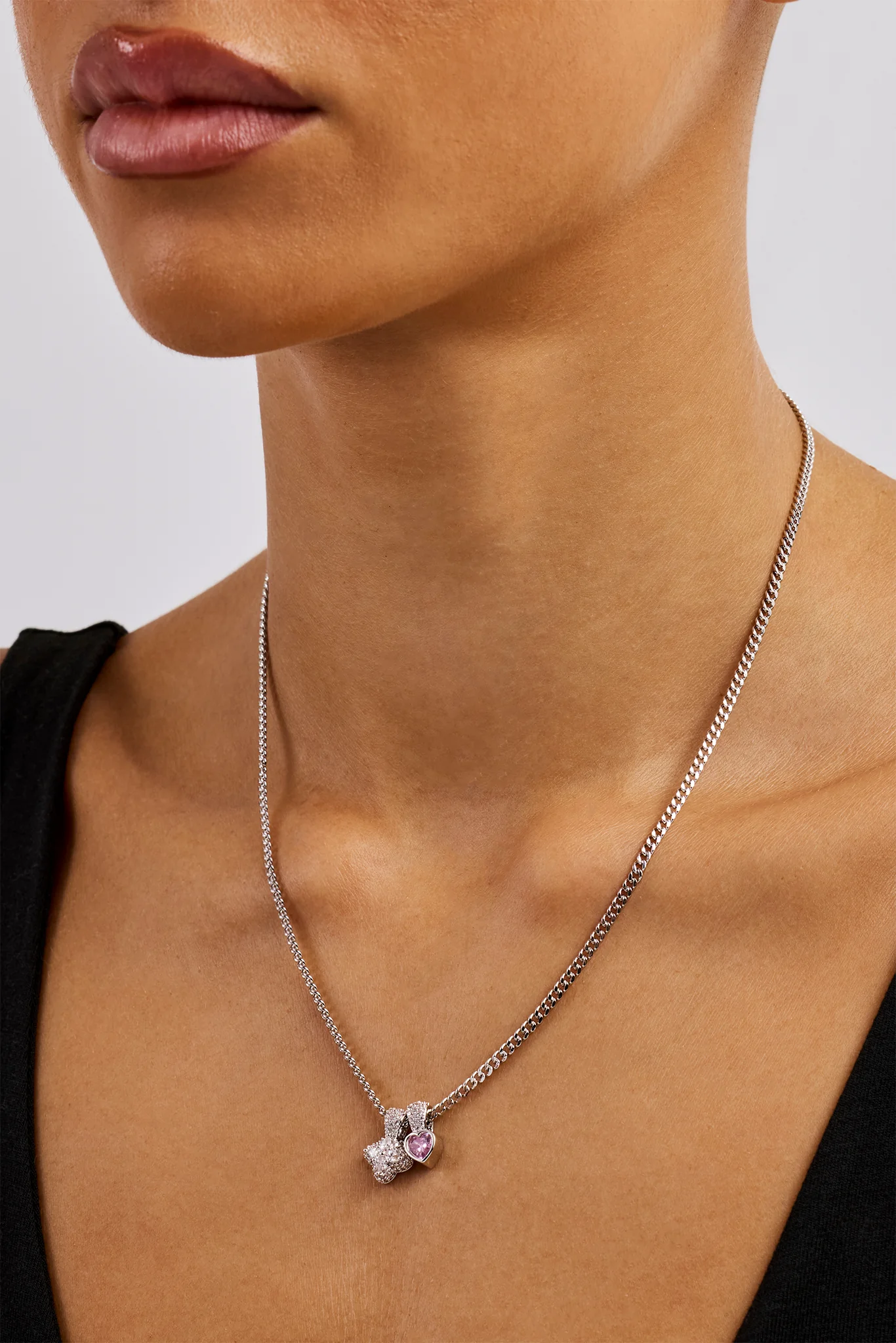 Iced Motif & Heart Cuban Necklace - 10mm - White - Image 3