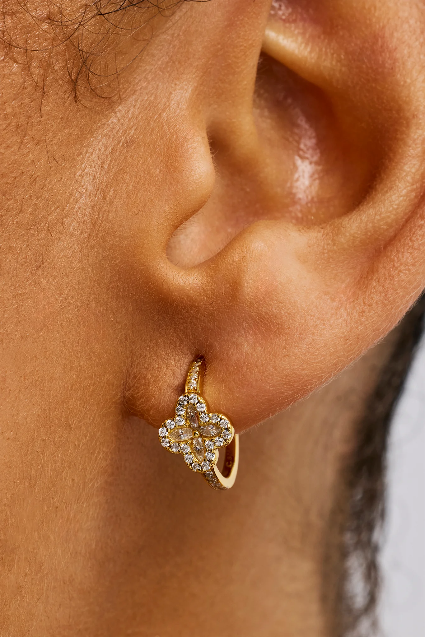 Iced Motif Hoop Earrings - 12mm - Gold - Image 2