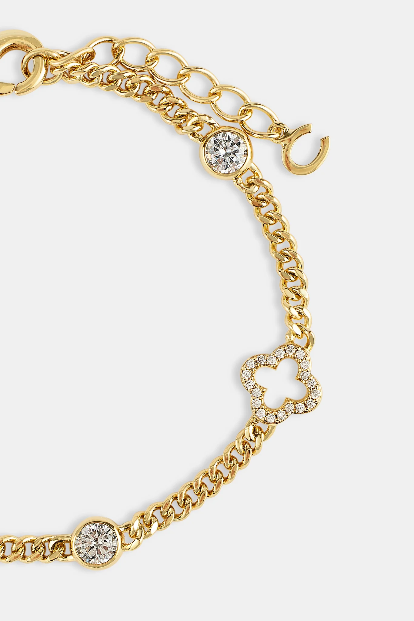 Iced Motif Outline & Gemstone Micro Cuban Bracelet - 2.5mm - Gold - Image 2