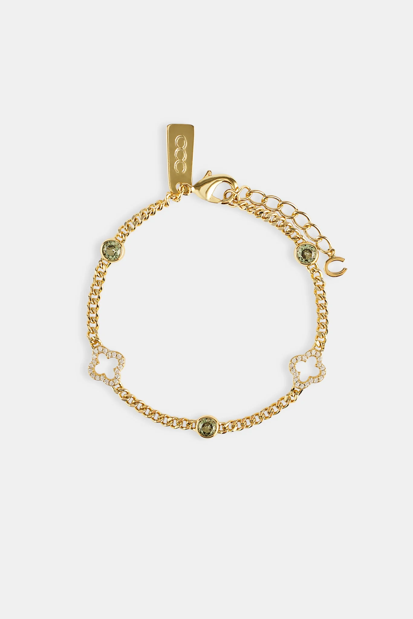 Iced Motif Outline & Green Gemstone Micro Cuban Bracelet - 2.5mm - Gold - Image 3